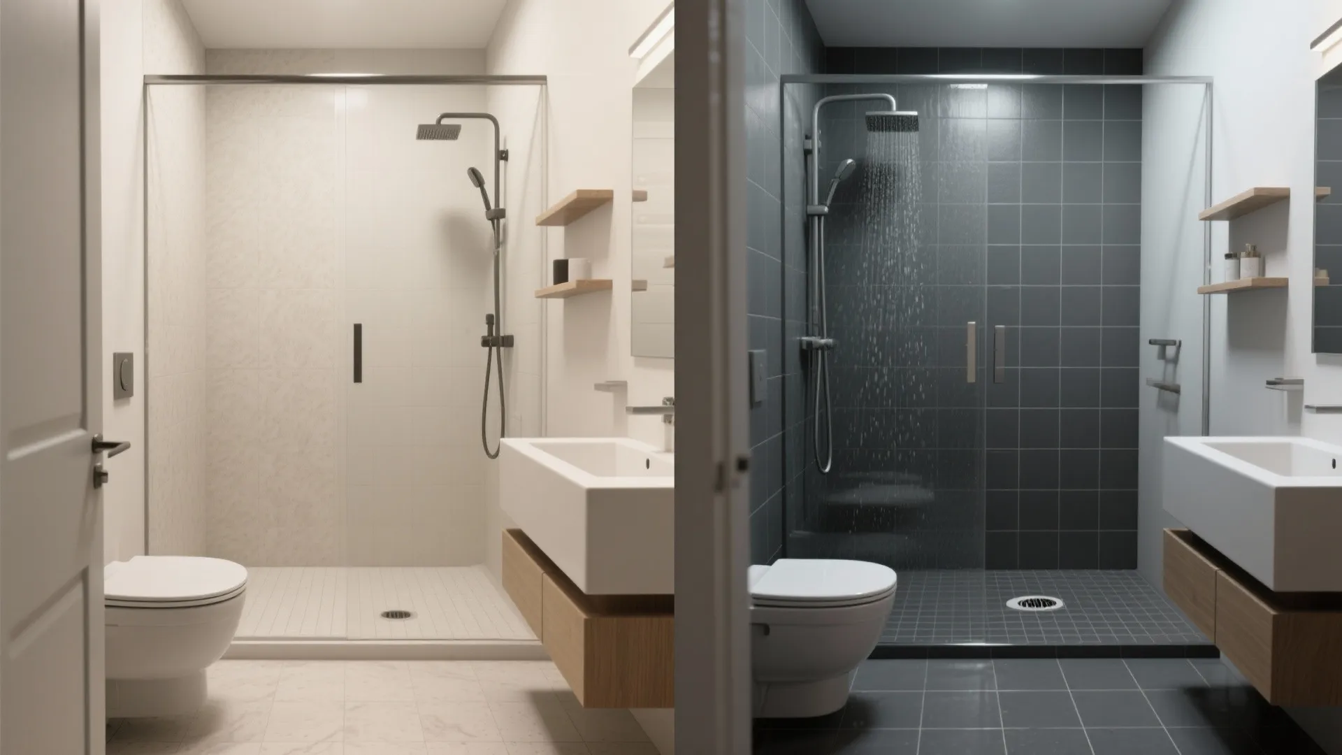 5. Use dark grey tiles in wet zones only for contrast
