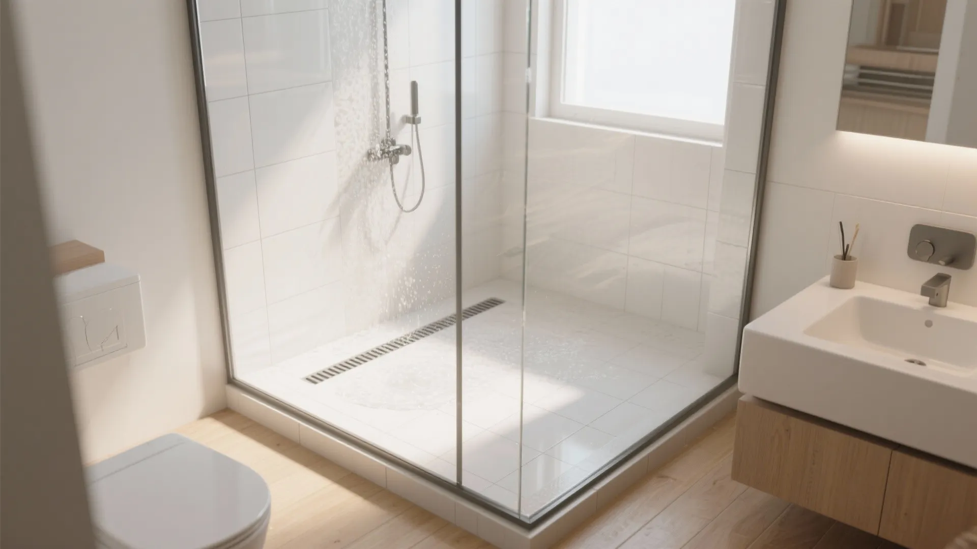 3. Wet Zone with Glass Divider for a Seamless Look