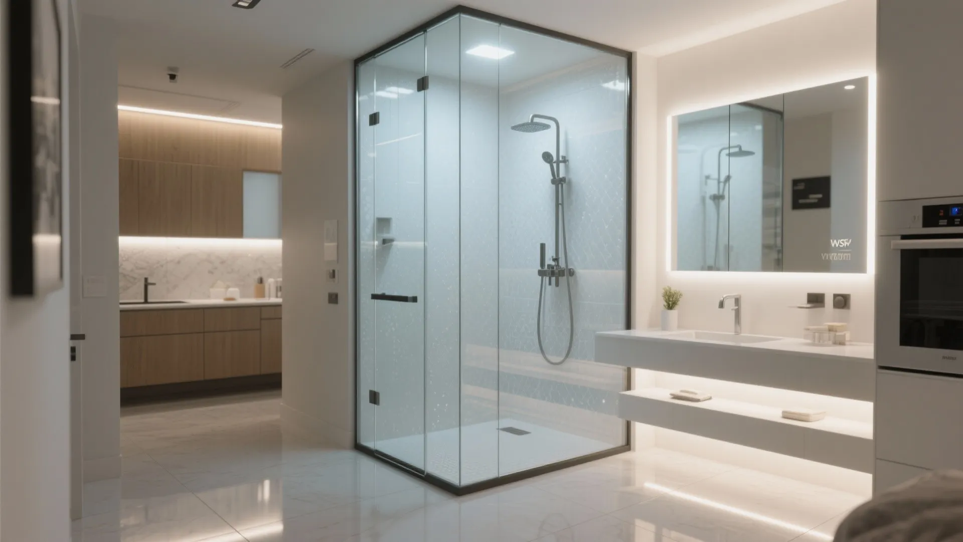 3. Wet-zone zoning with glass partitions