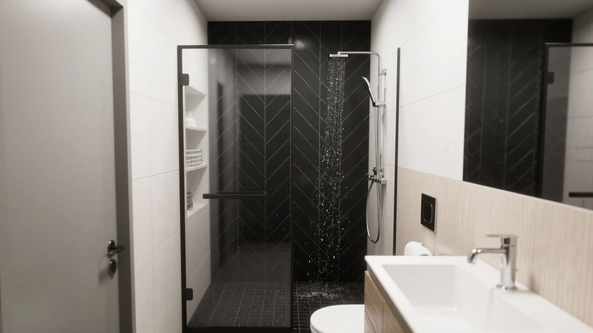 3. Herringbone wet zone with glass partition