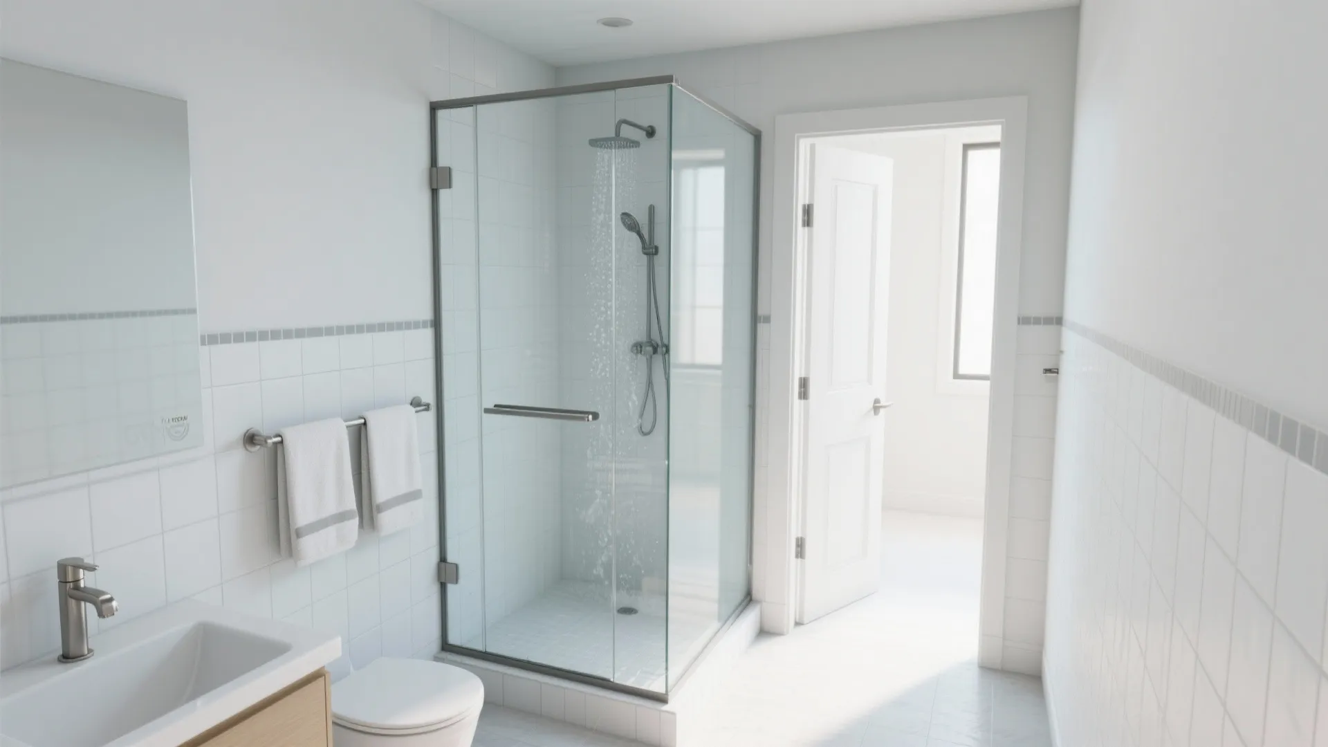 Sliding + fixed panel to separate the wet zone