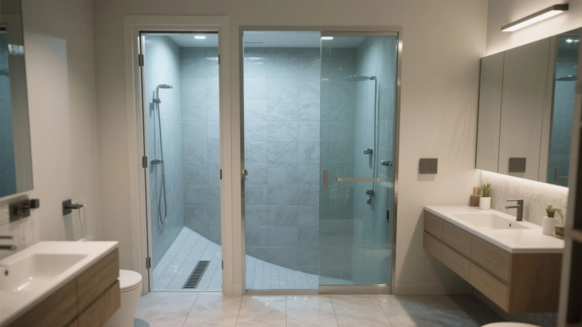 2. Wet zone with a full-height pocket door