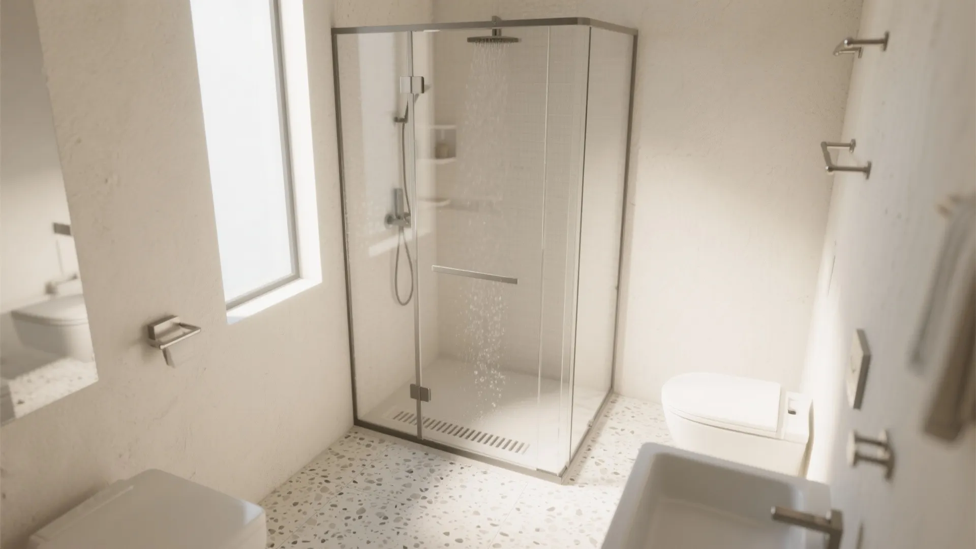 Frameless Glass Shower Panel for a Wet-Zone Layout