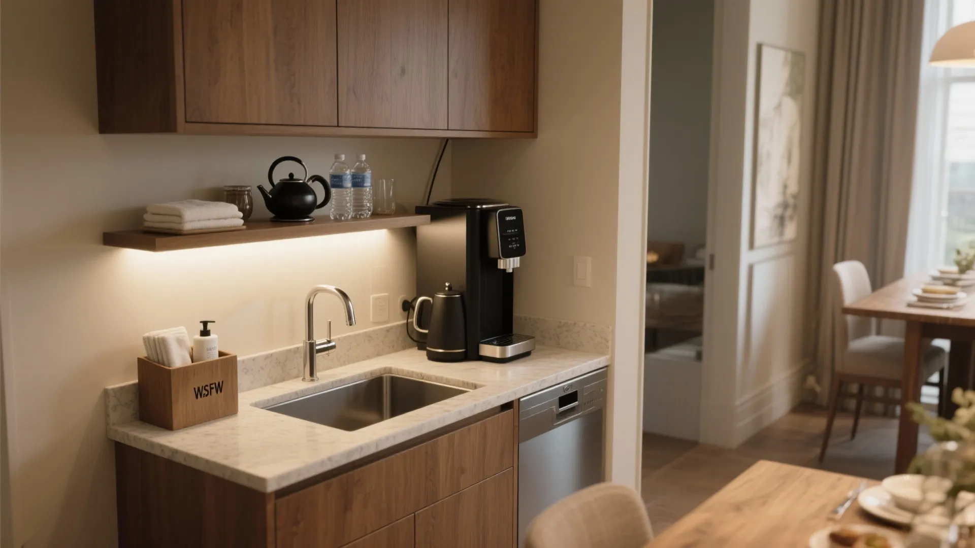 4) Wet Bar + Tea Station Combo (Dual-Purpose Sink)