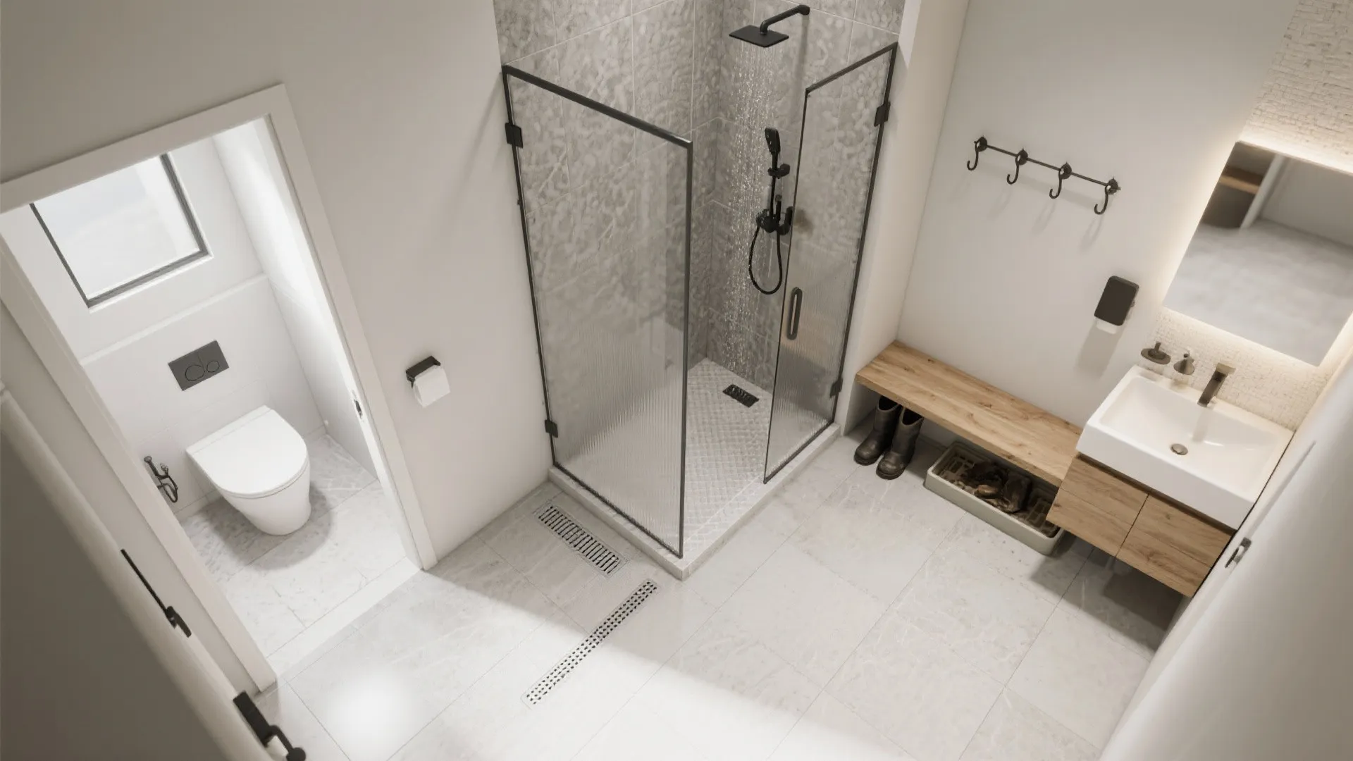 Wet-Dry Bathroom Zoning with a Mudroom