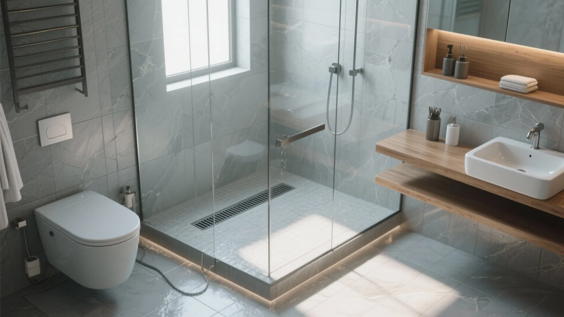 2. Wet-room corner shower for a modern open feel