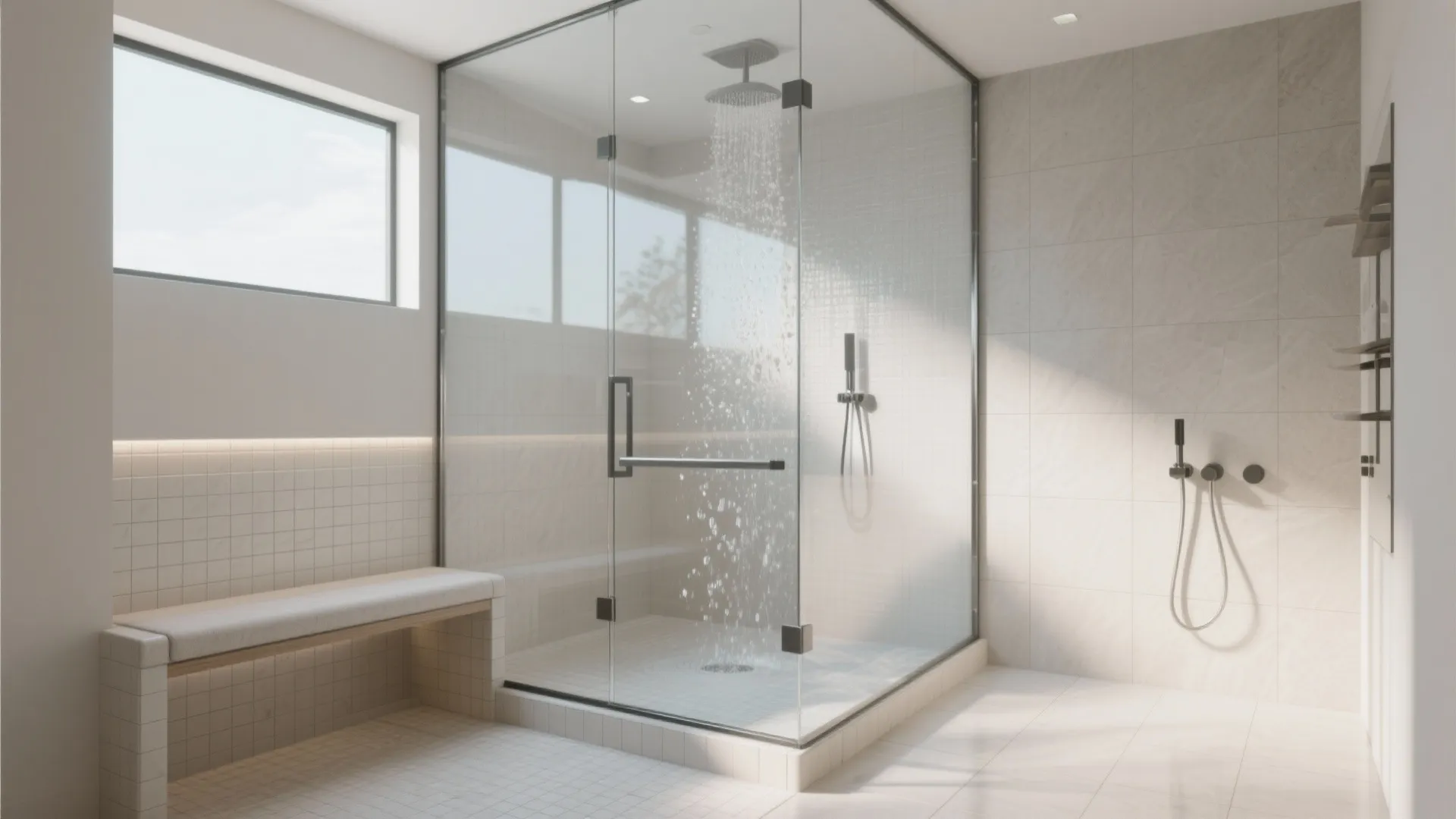 3. Wet room corner with glass and clear sight lines