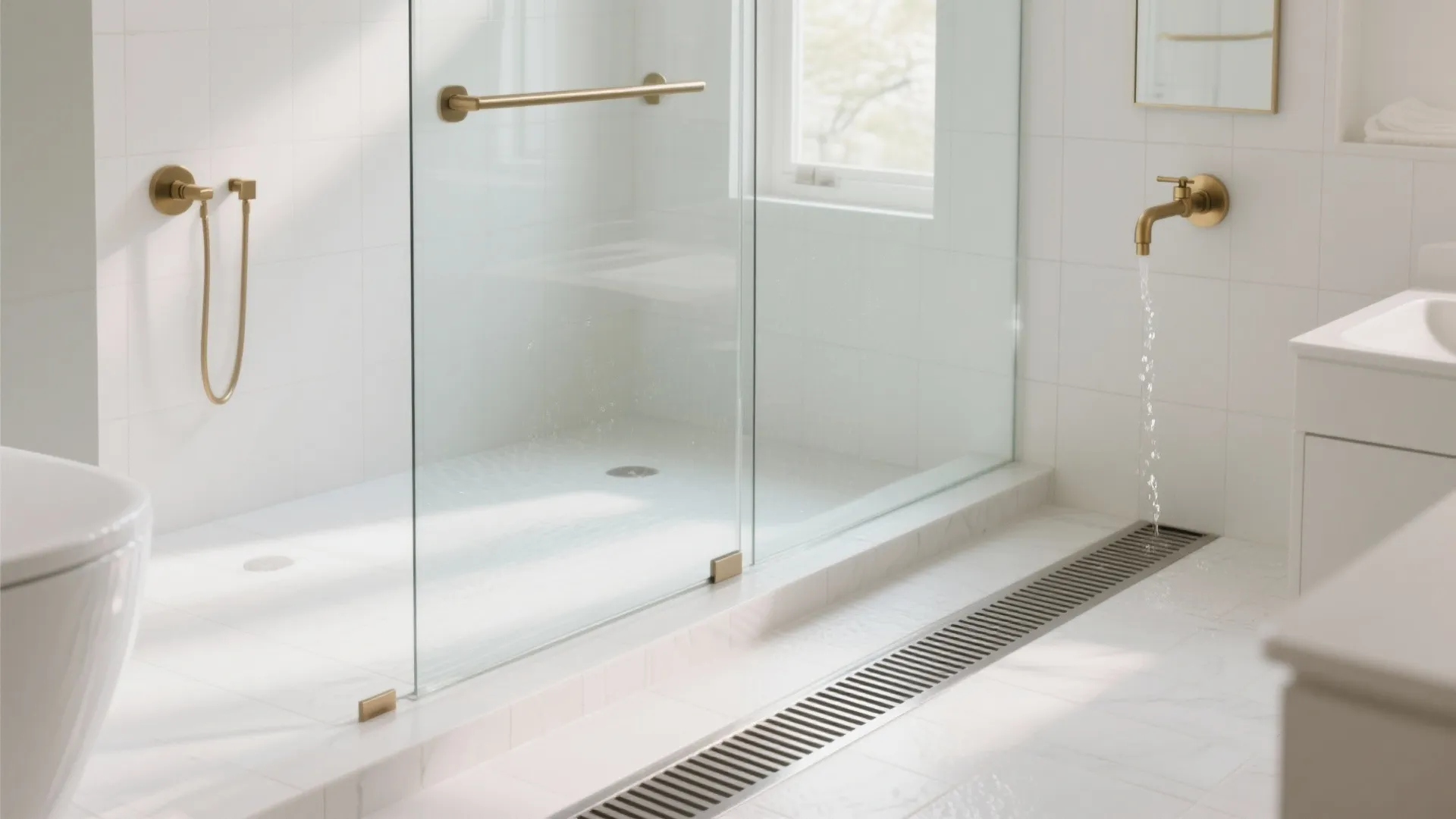 Wet Room With Fixed Screen: One Floor, One Drain