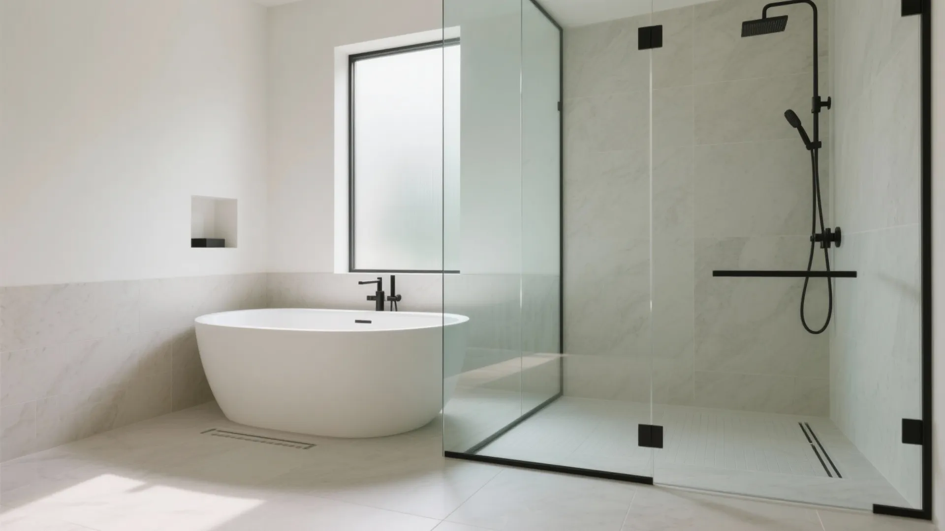 Minimalist Wet Room + Jacuzzi Tub