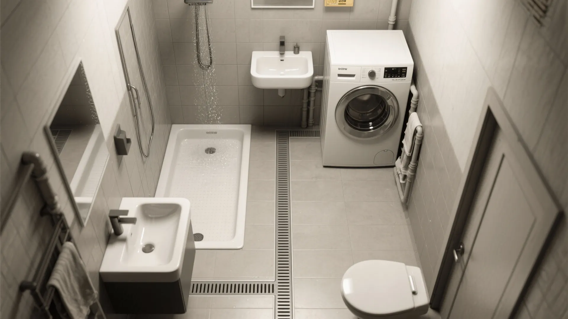 3. Wet-Room Combo: Bath + Laundry in One Efficient Strip