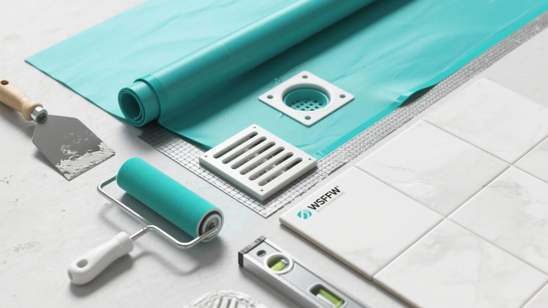 Curbless wet rooms with continuous waterproofing