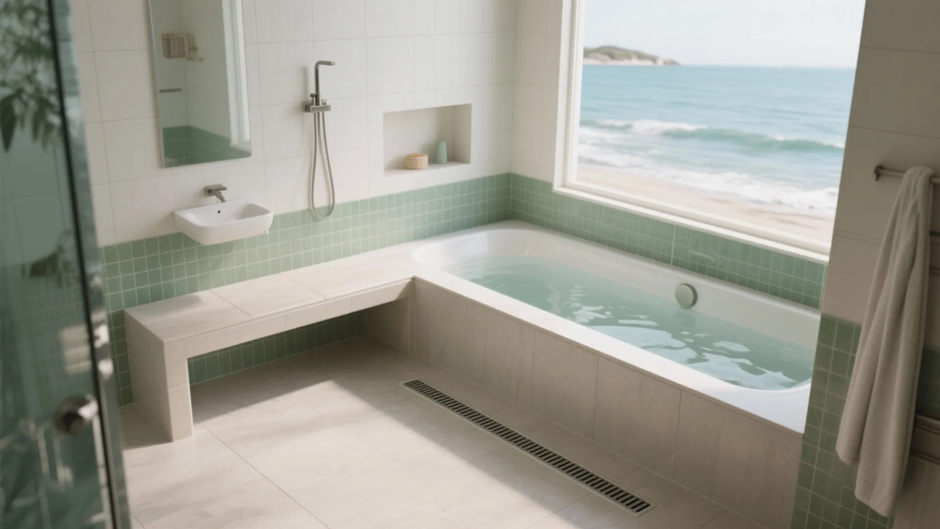 5. Integrated wet room with built-in bench and soaking niche