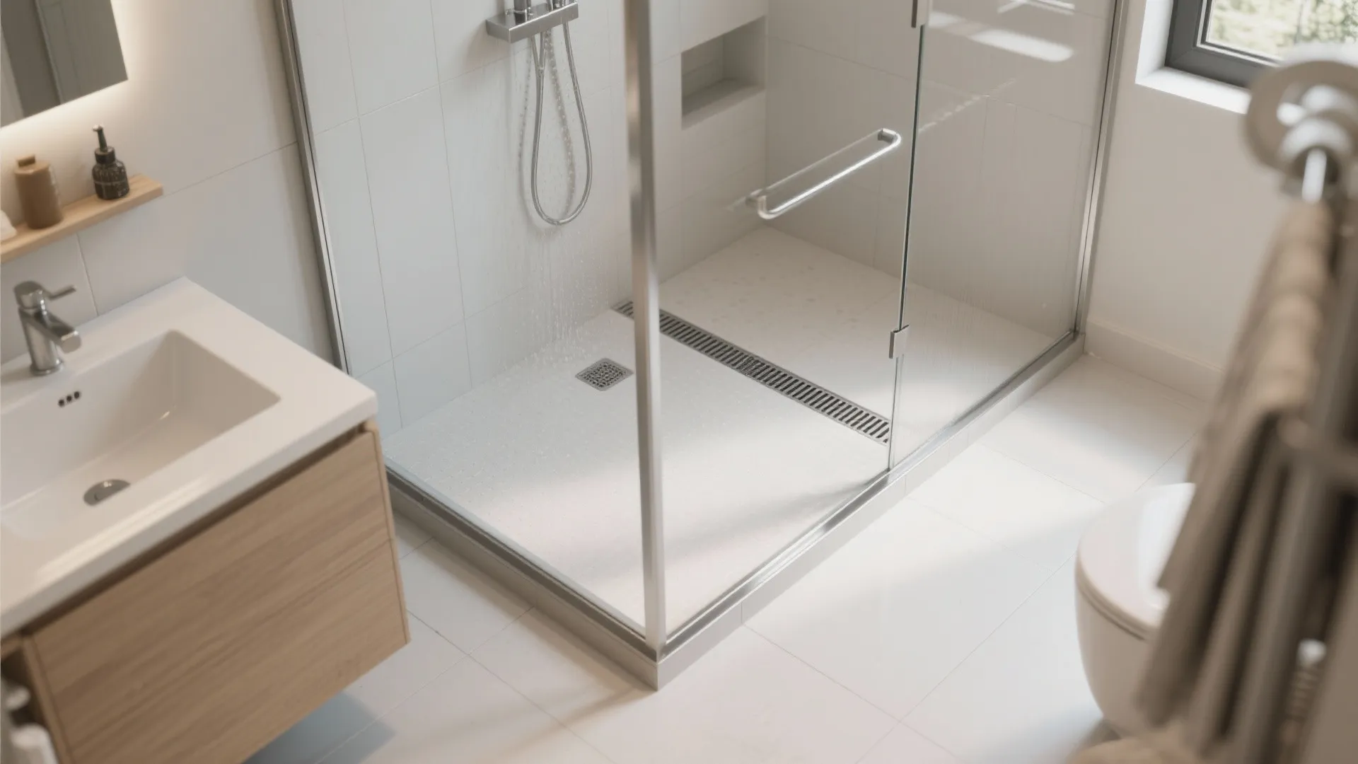 Curbless wet room with perimeter channel