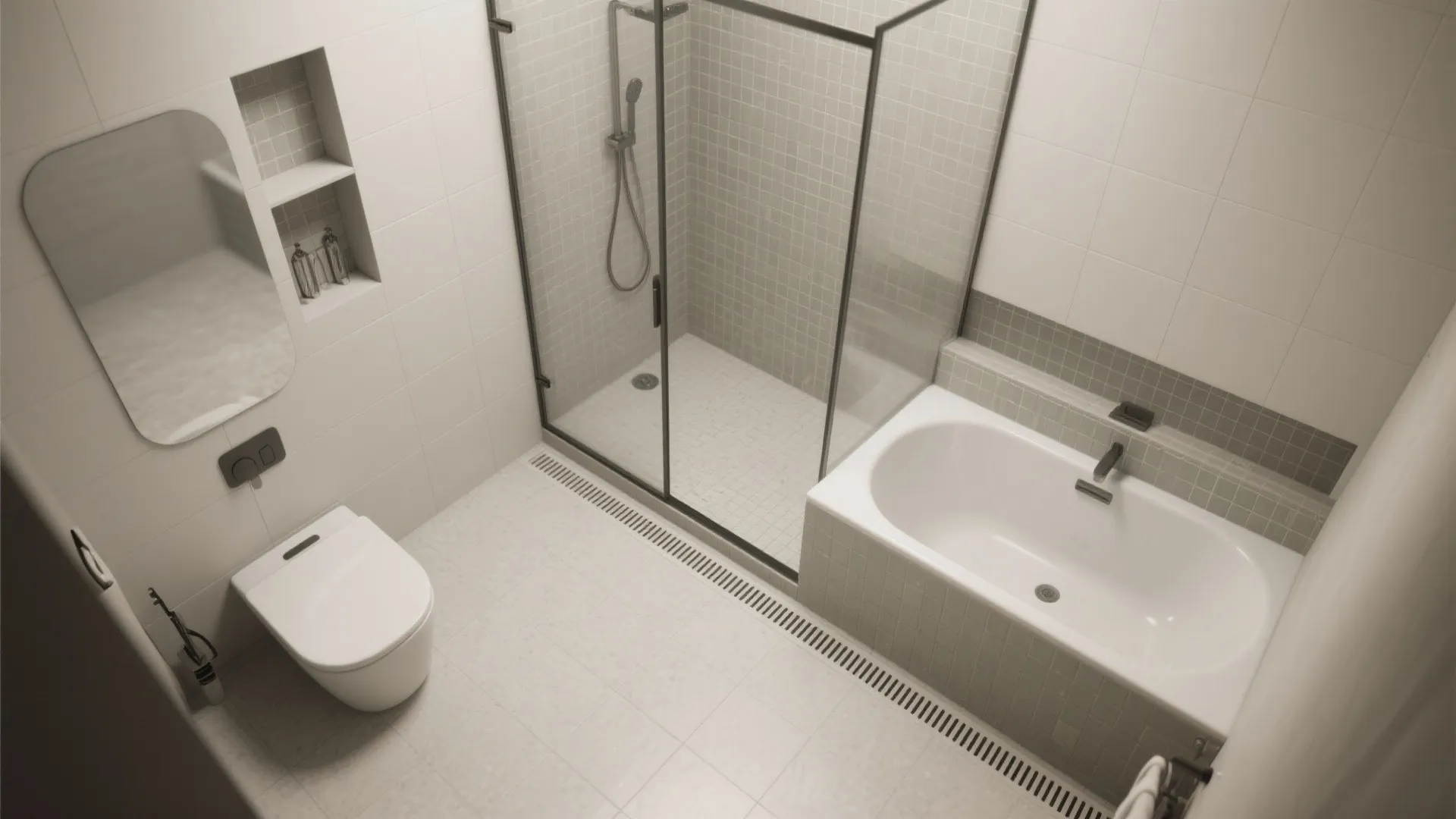 Curbless Wet Room With a Compact Soaking Tub