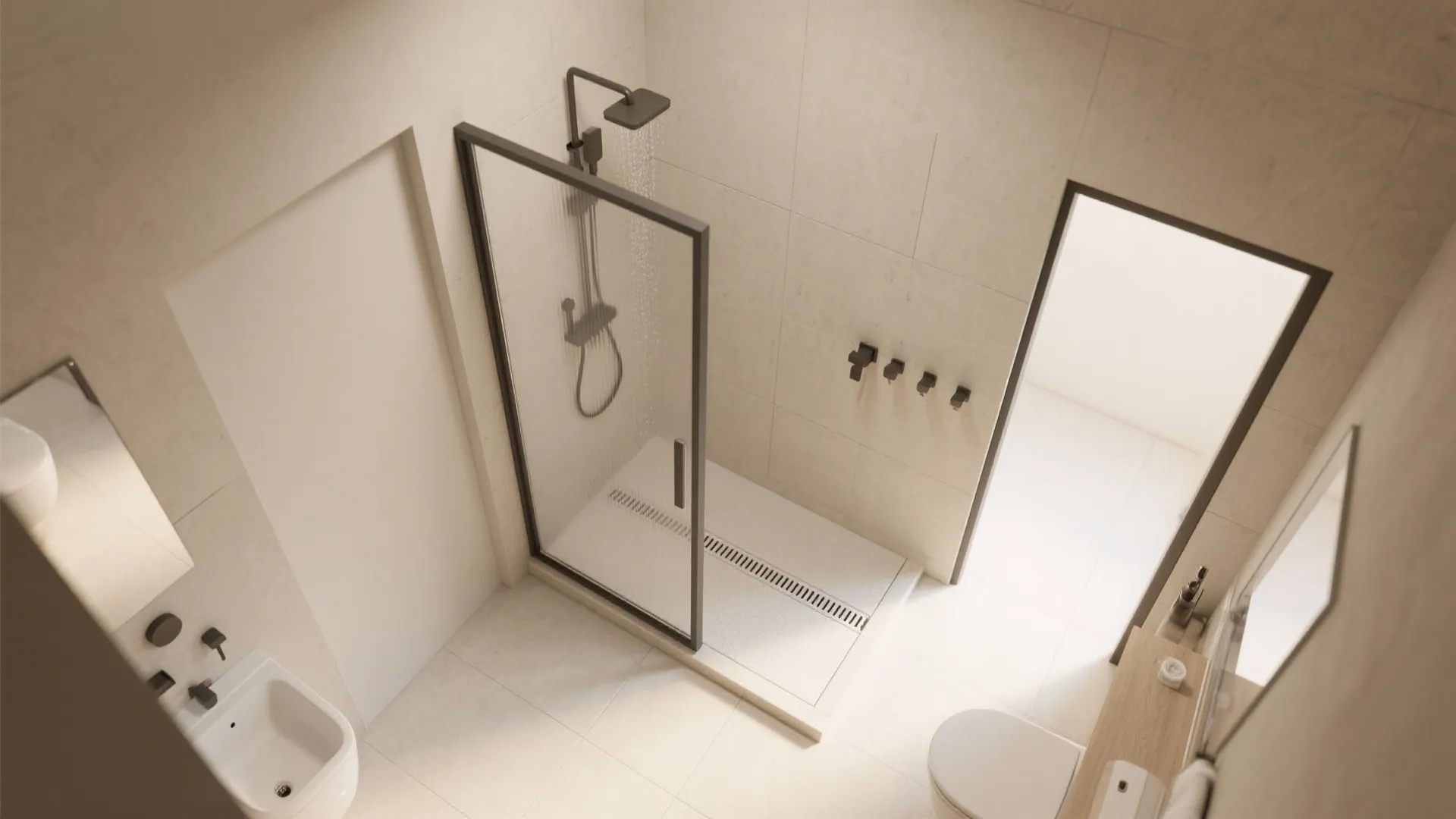Wet Room Layout with Pocket Door