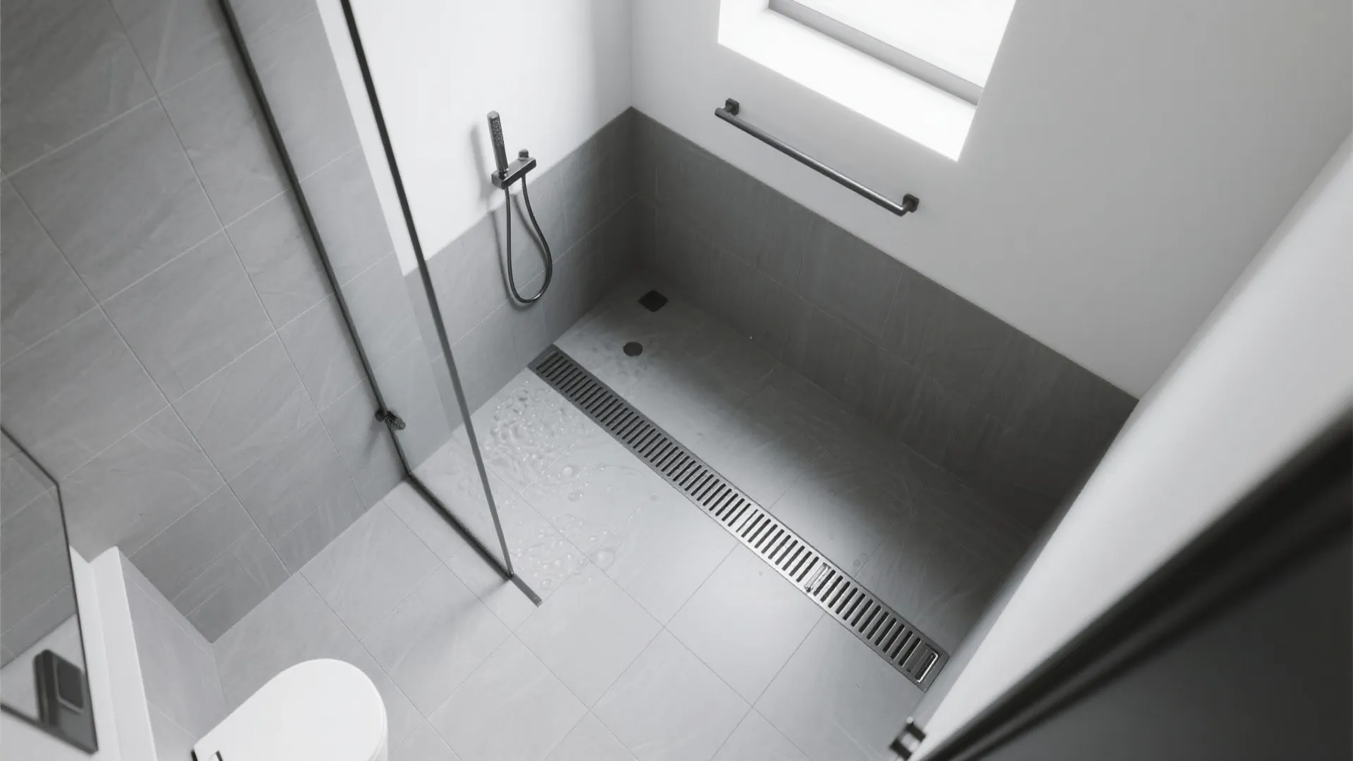 Compact wet room with a linear drain