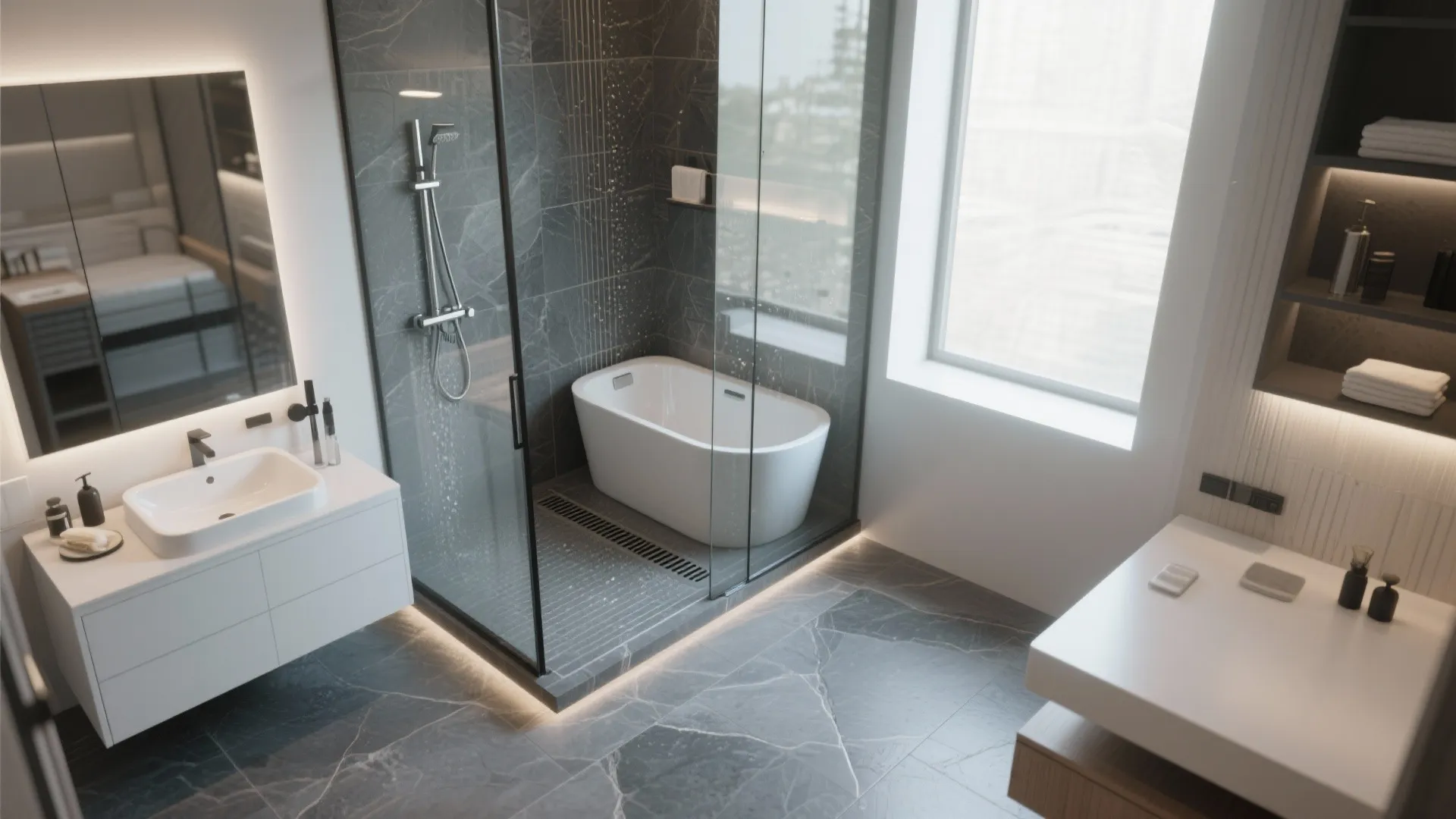 4. Wet-room hybrid — tub plus seamless shower