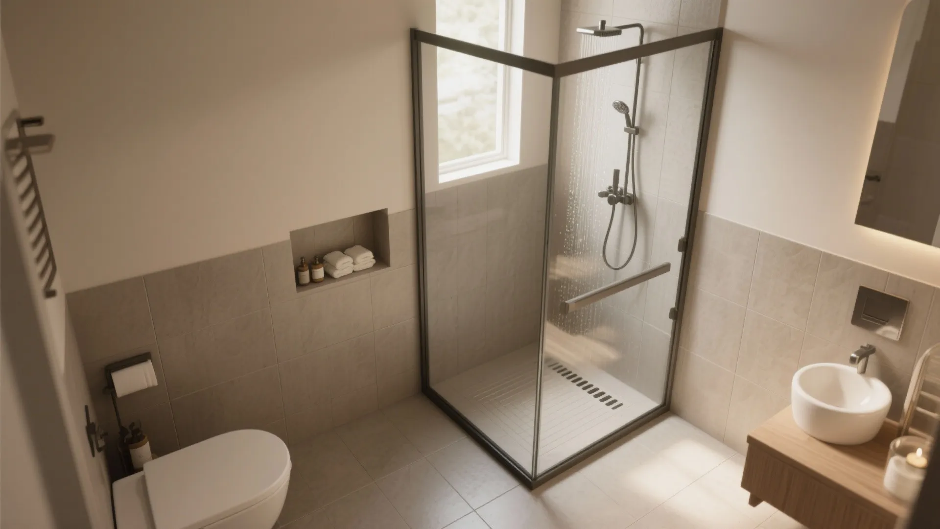 2. Wet-room style to open sightlines