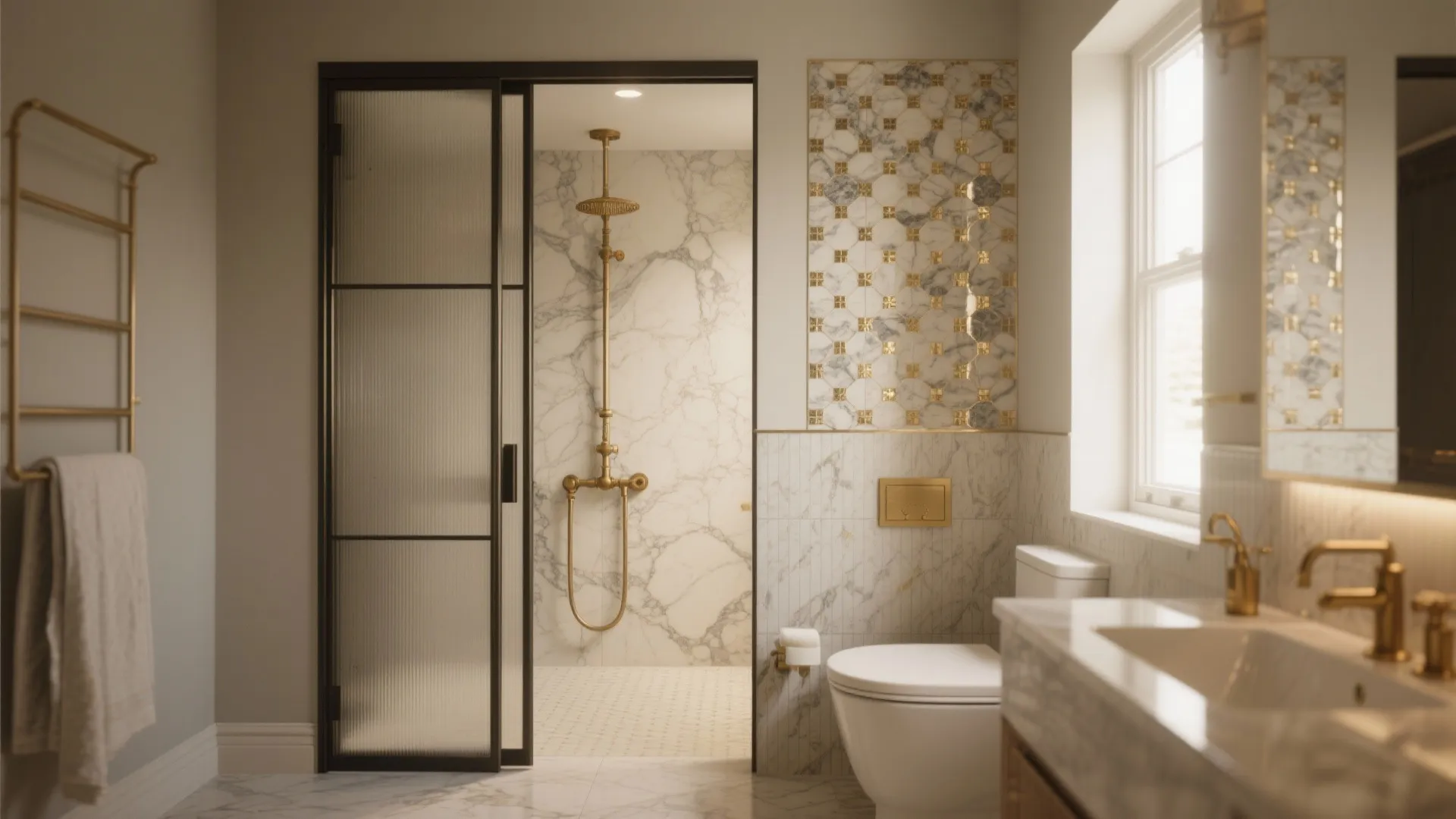 Wet wall with pocket door and luxe details