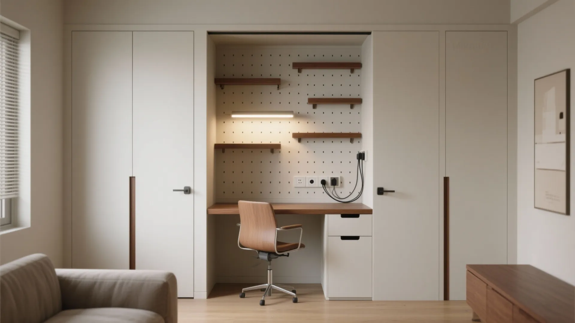 Hidden work-from-home niche inside the almirah