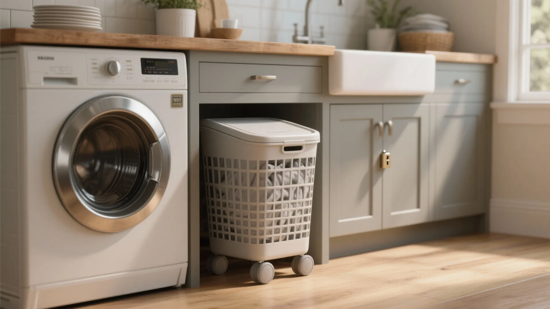 3. Wheeled lidded hampers — great for shared homes