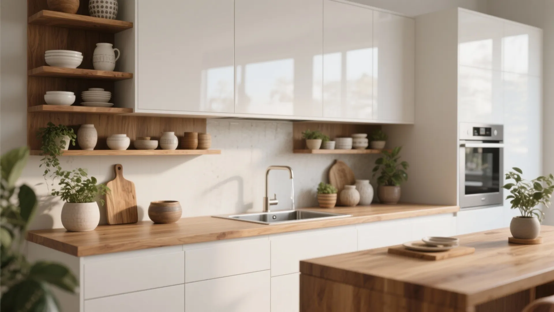 2. Contrast with Warm Wood Accents