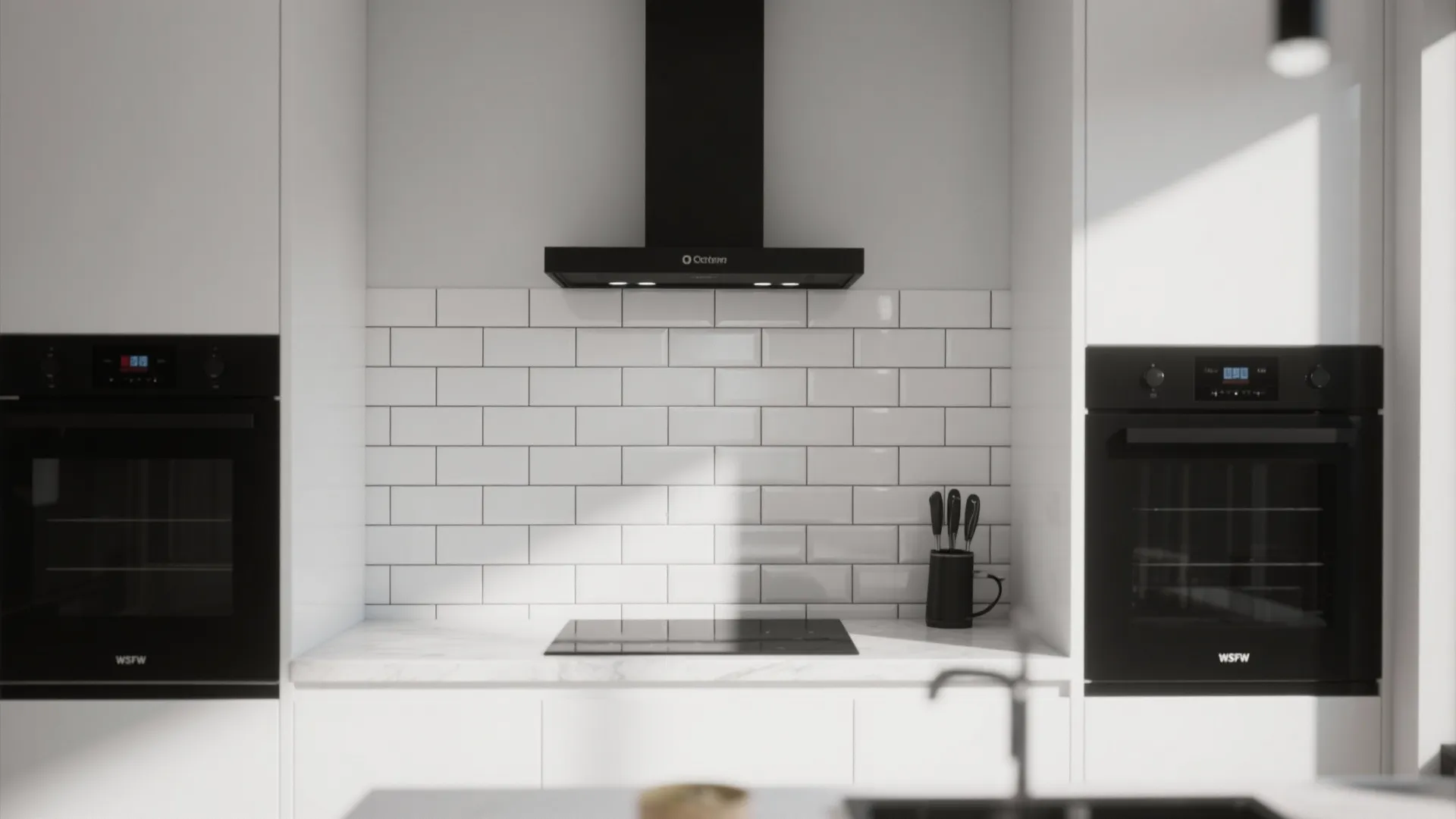 2. High-contrast white backsplash for a modern pop