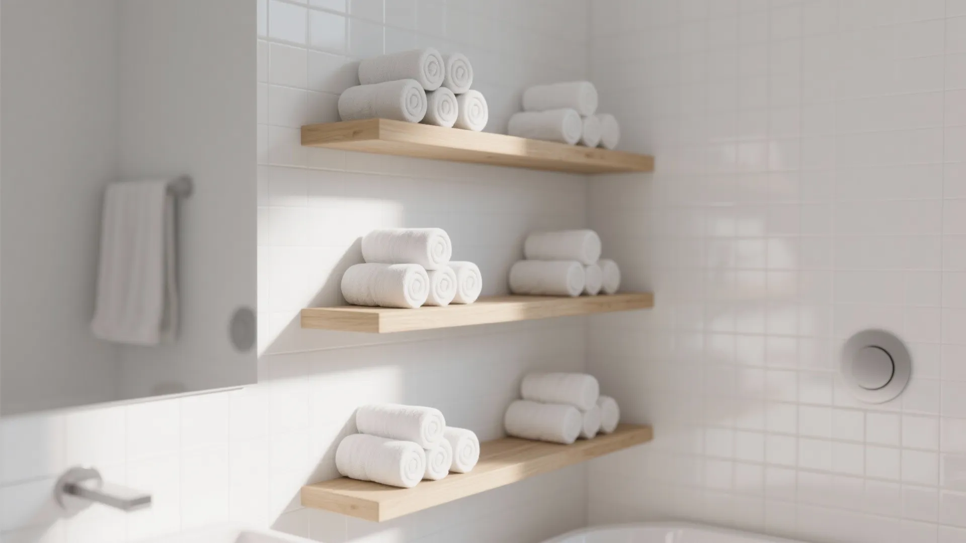 5. Open Shelving with White Towels