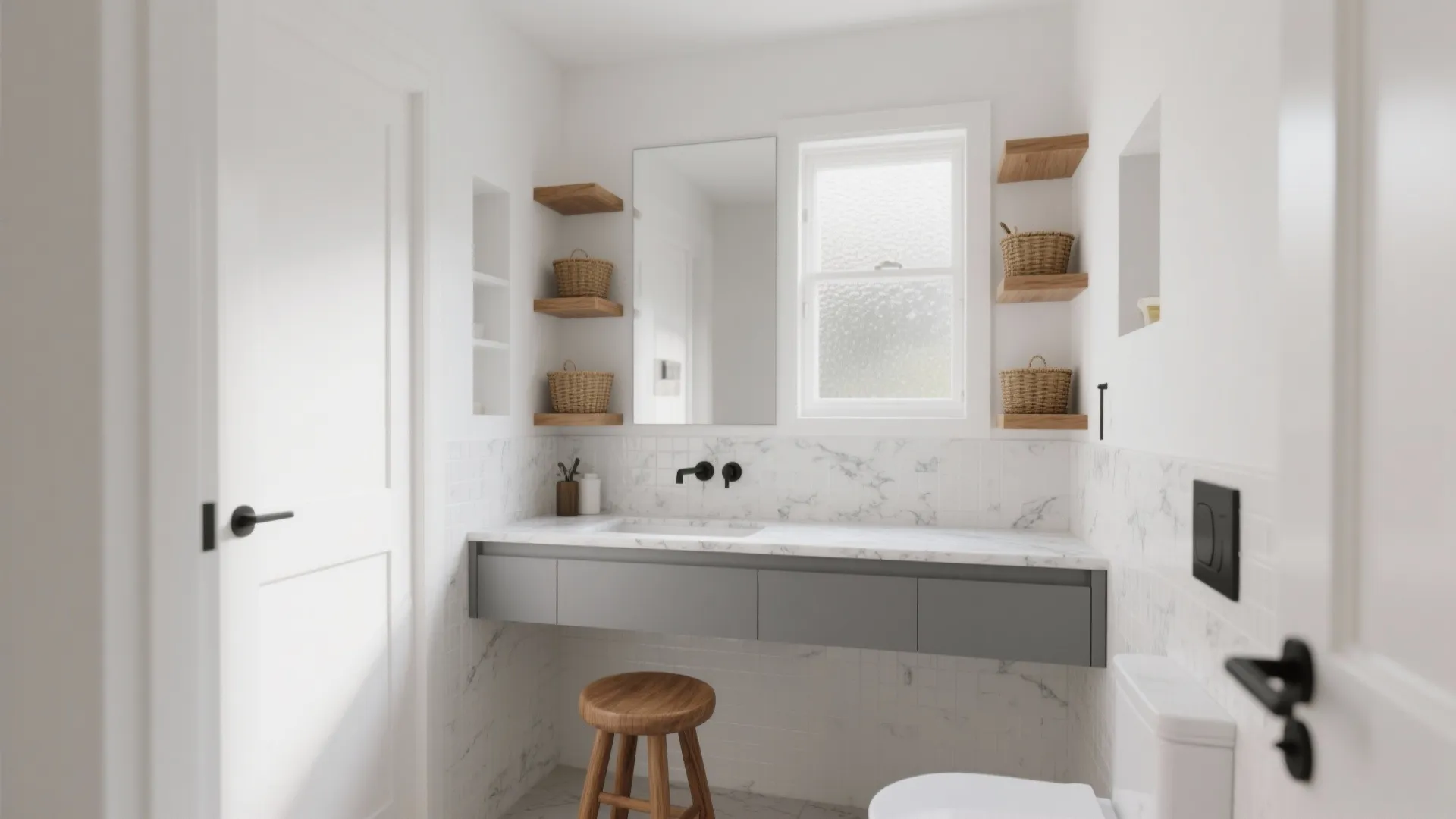 5 White Bathroom Ideas with a Grey Vanity: Fresh small-bathroom inspirations combining white walls and a grey vanity—practical, stylish, and budget-aware