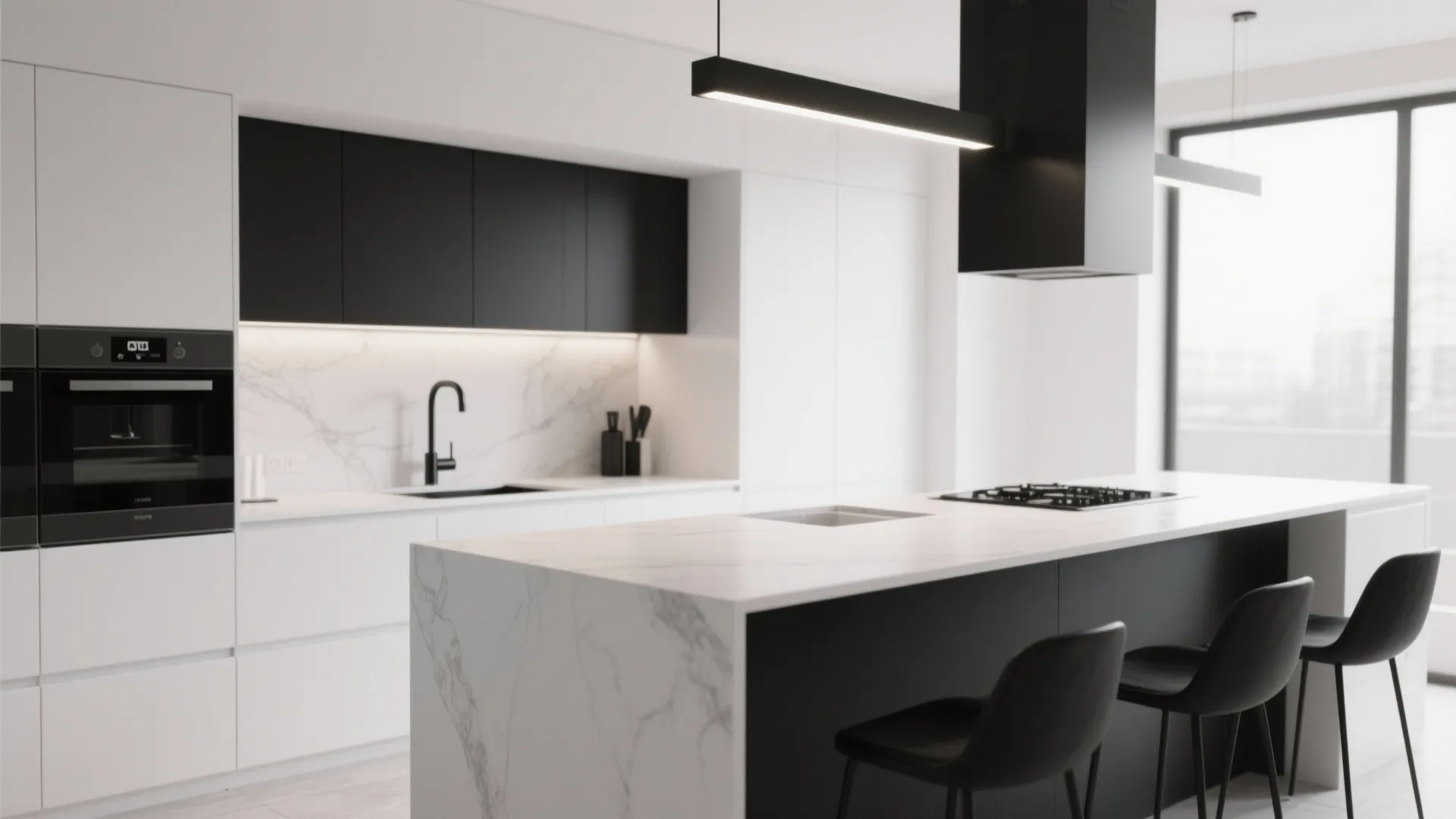 8. White Counters with Black Fixtures