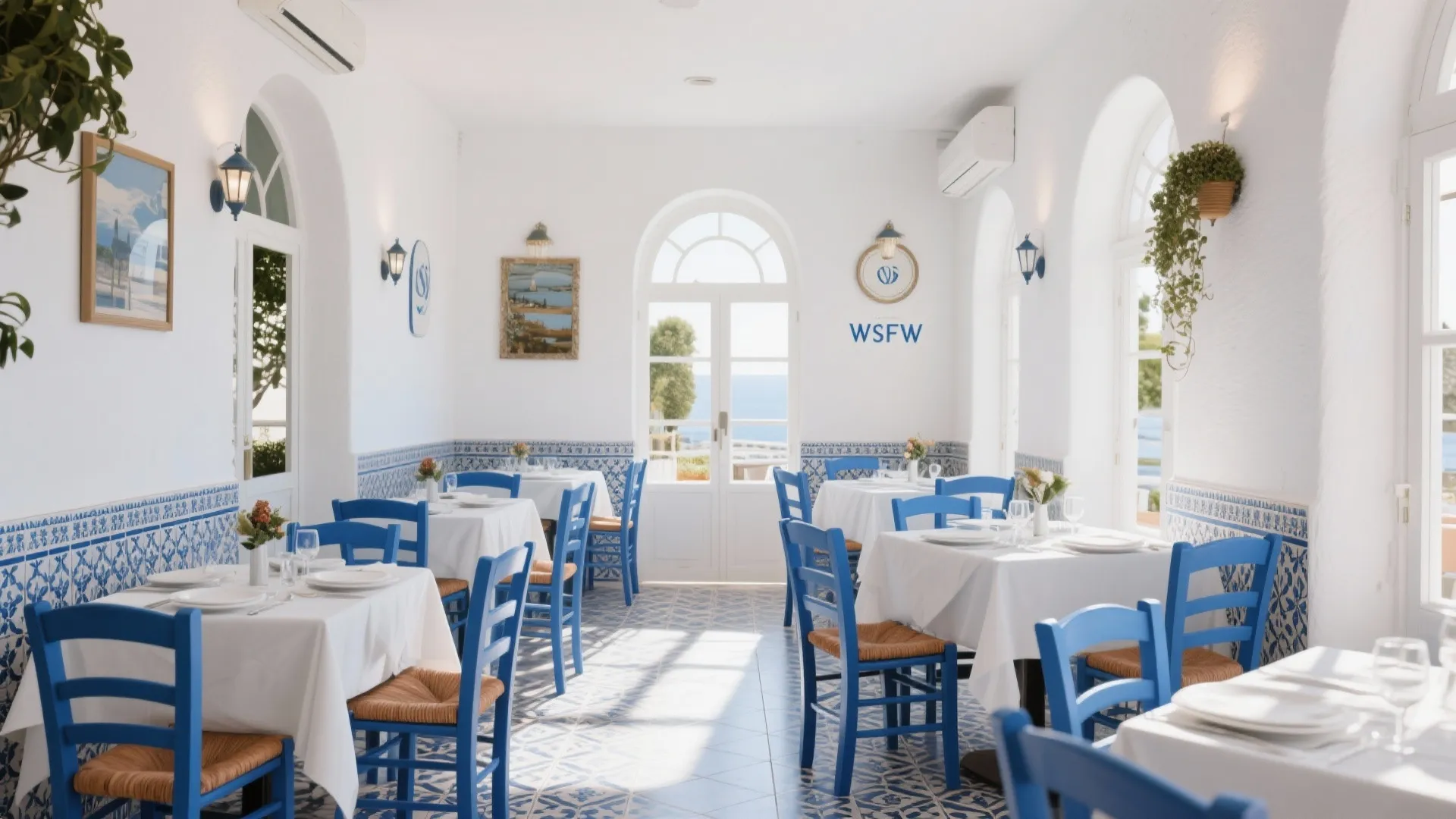 2. White Walls with Splashes of Blue