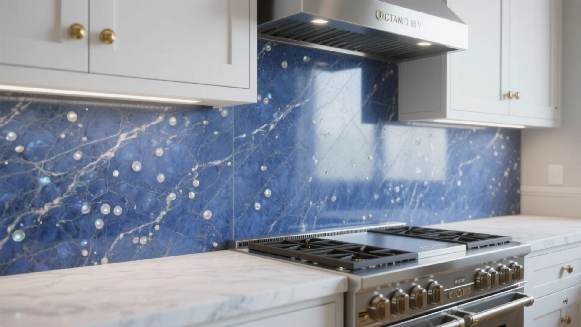 2. Full-Height Blue Pearl Granite Behind the Range