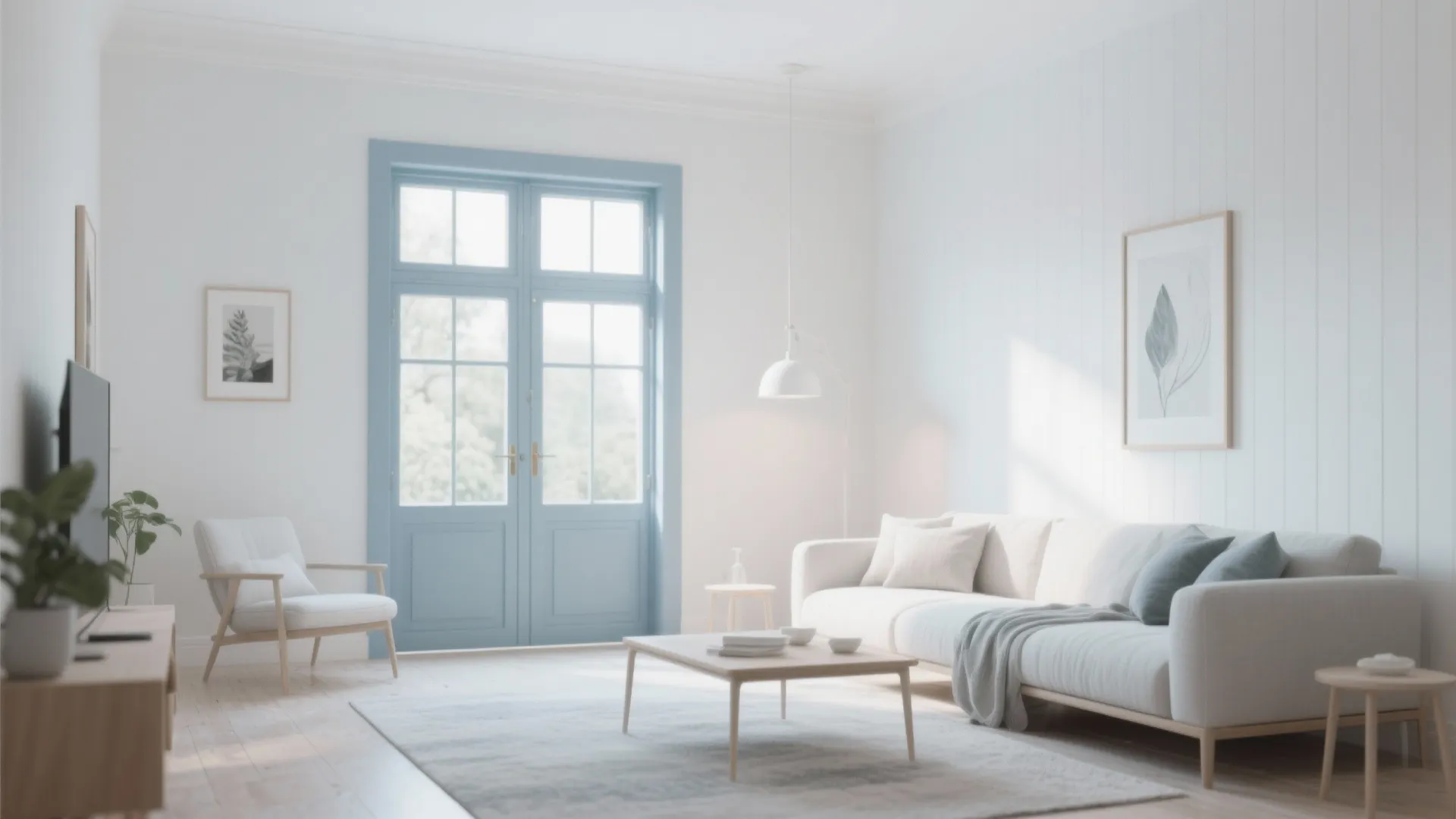 7. White Walls with Blue Trim