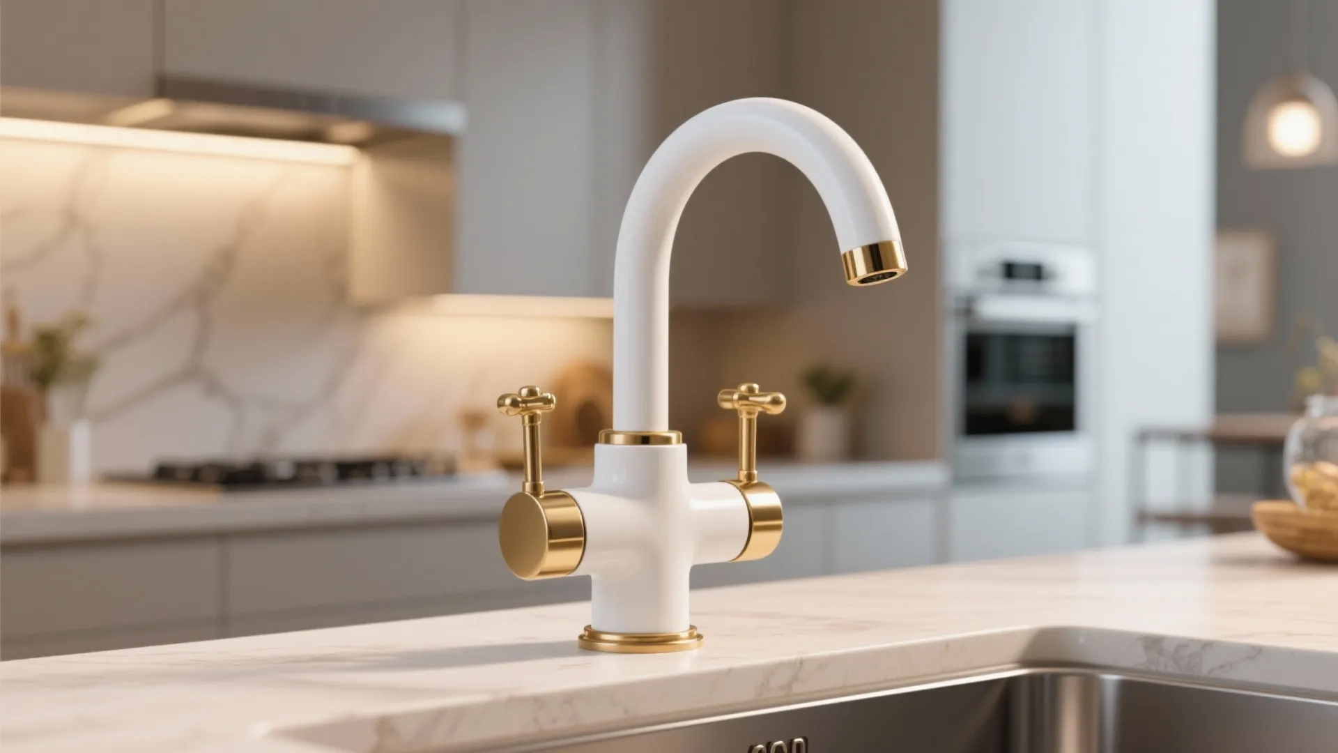 5. Two-tone white and brass combo for upscale contrast