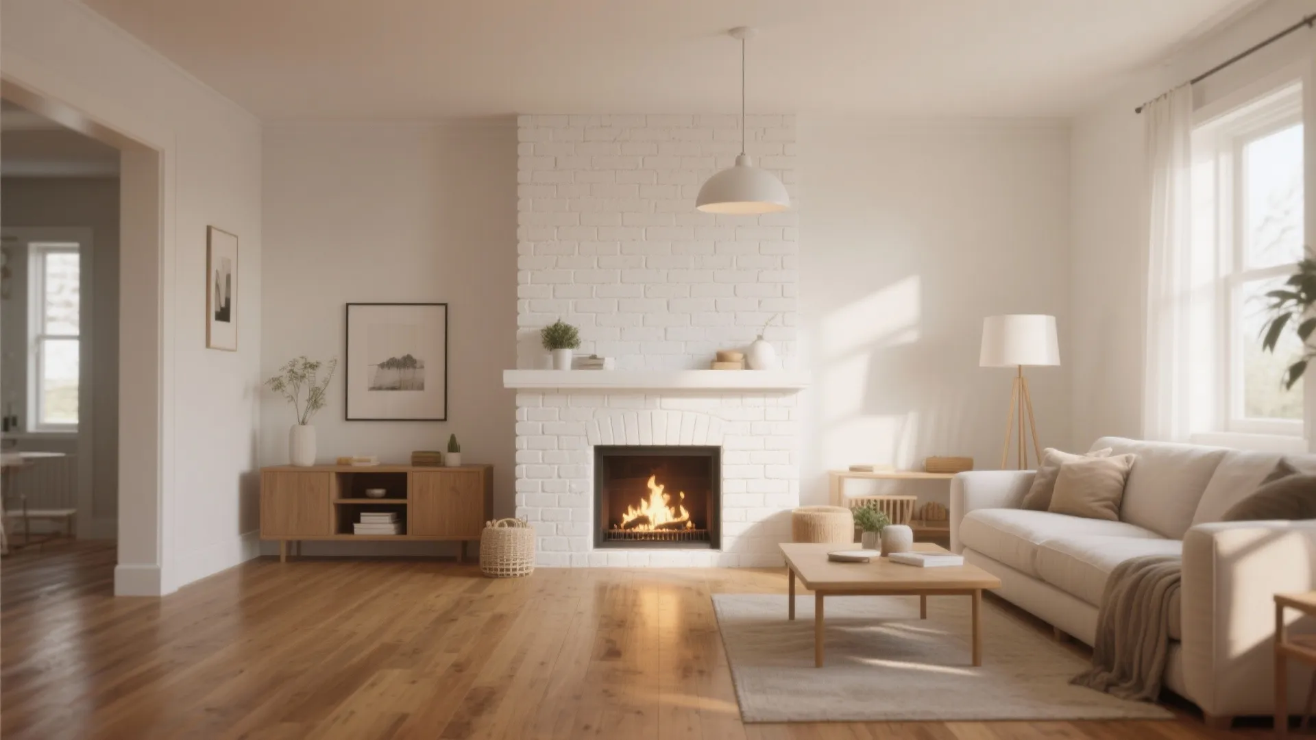 6. White Brick Fireplace