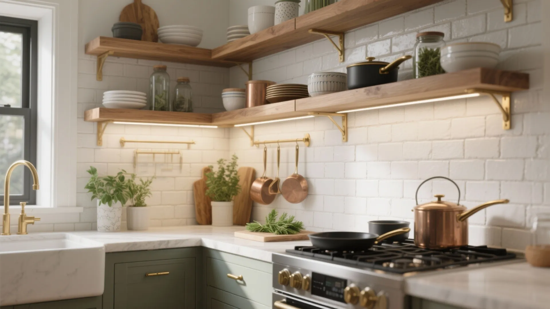 White Brick Backsplash for Airy Kitchens