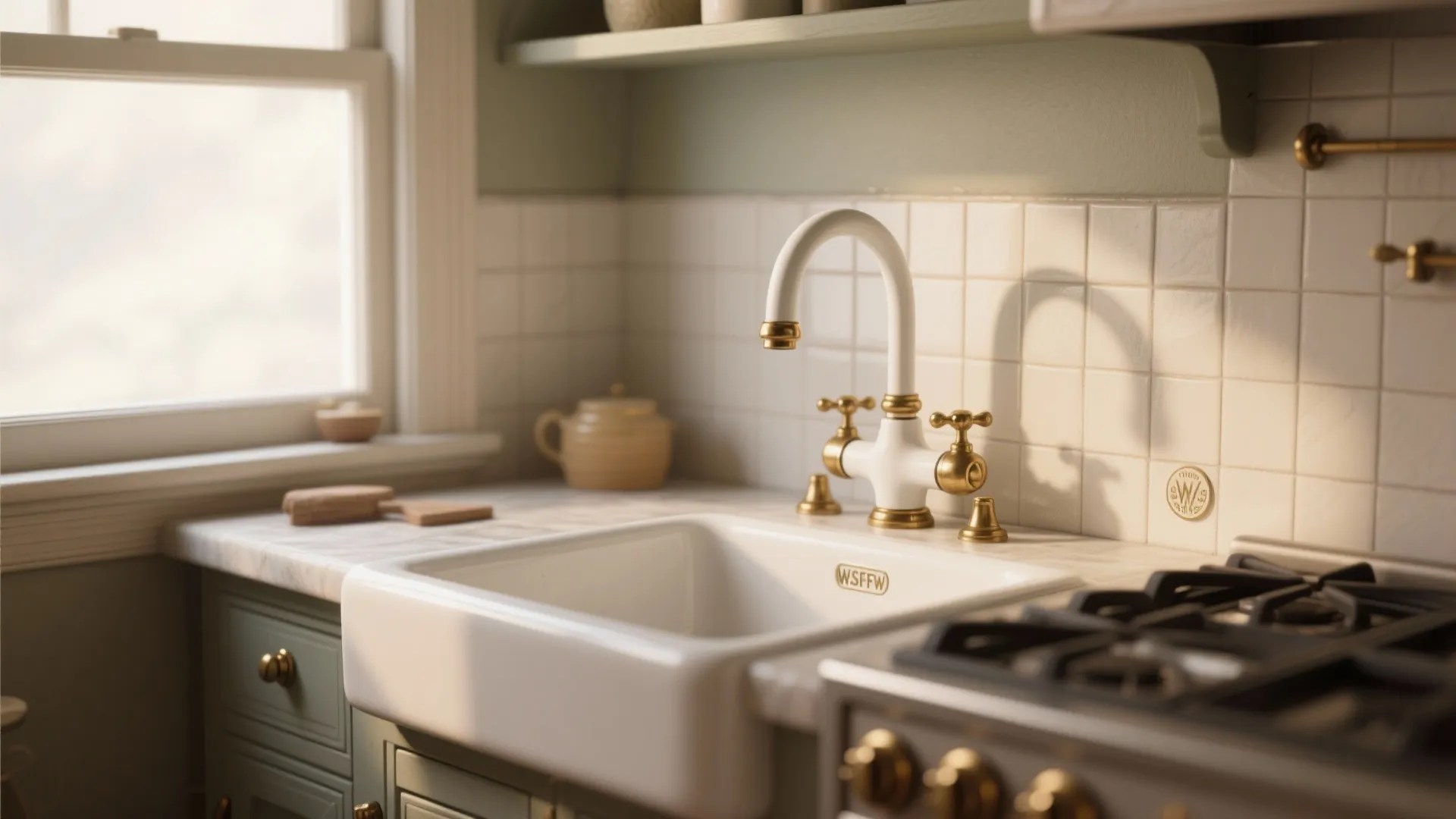 3. White bridge faucet for vintage charm