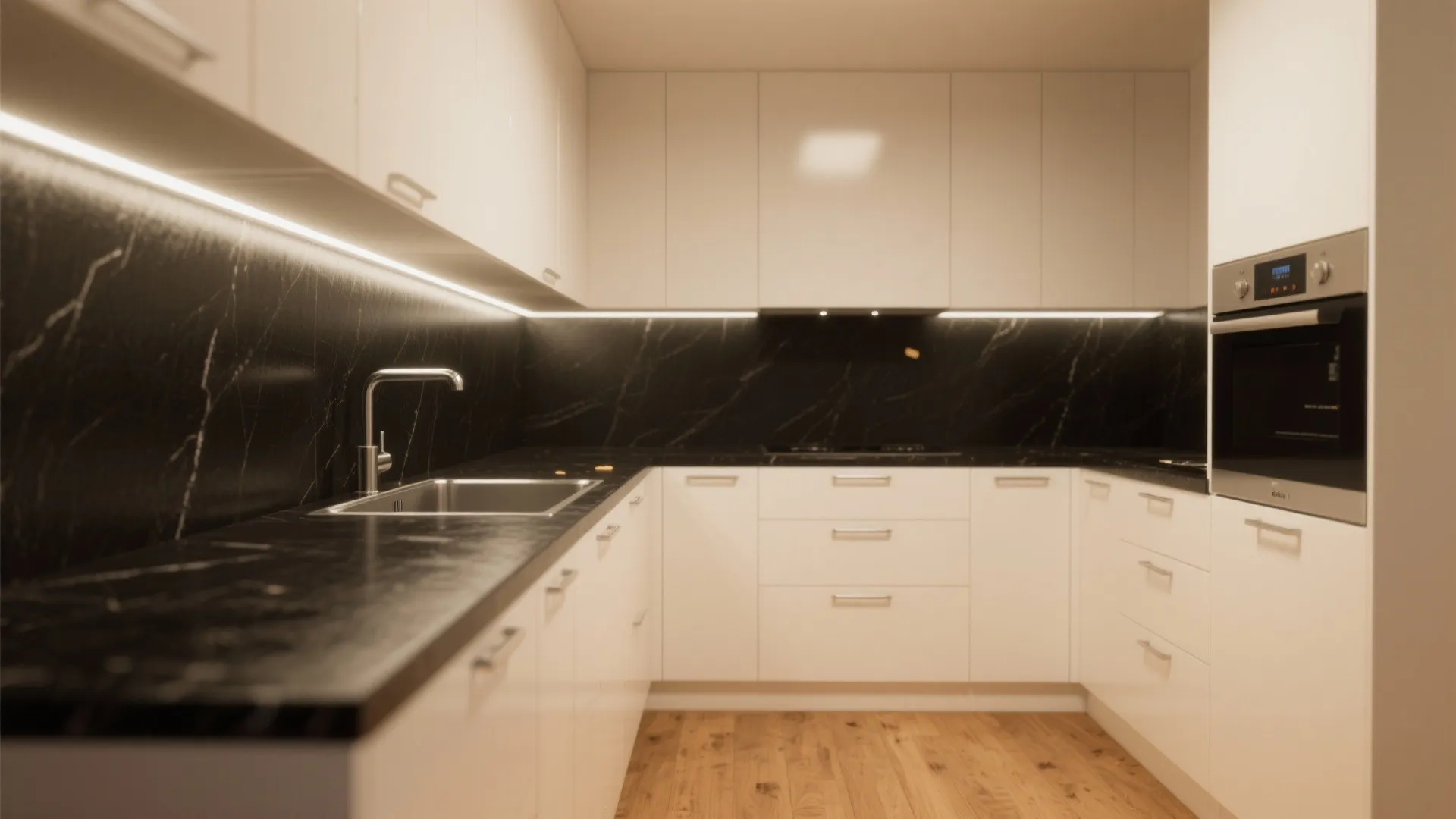 1. Crisp White Cabinets + Matte Black Countertops