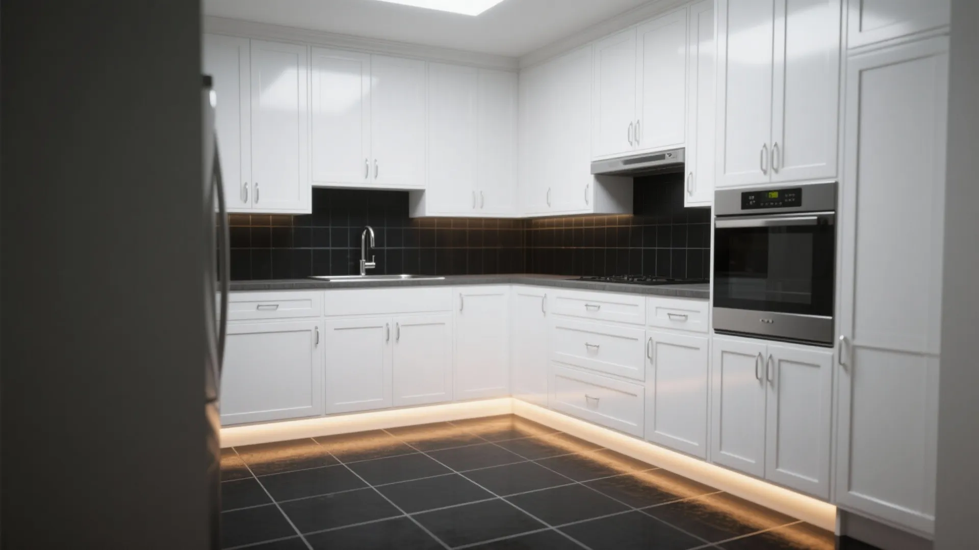 1. High-contrast white cabinets for instant brightness