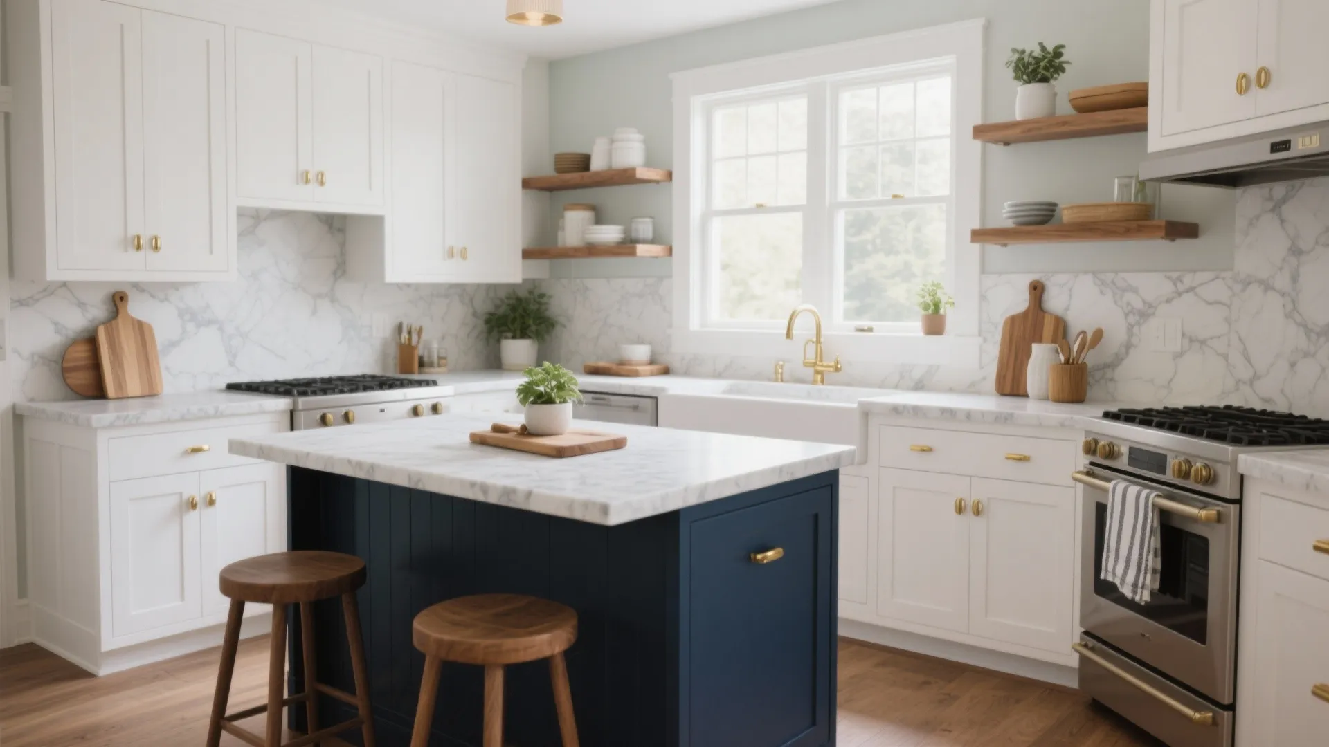White Kitchen Cabinets with Blue Island — 5 Inspo Ideas: How I turn small kitchens into standout spaces with white cabinets and a blue island
