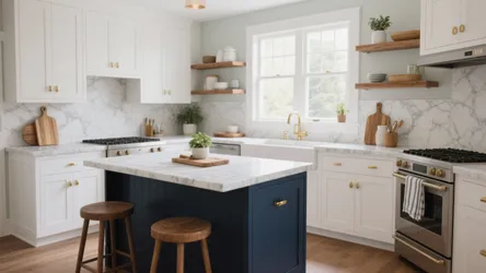 White Kitchen Cabinets with Blue Island — 5 Inspo Ideas