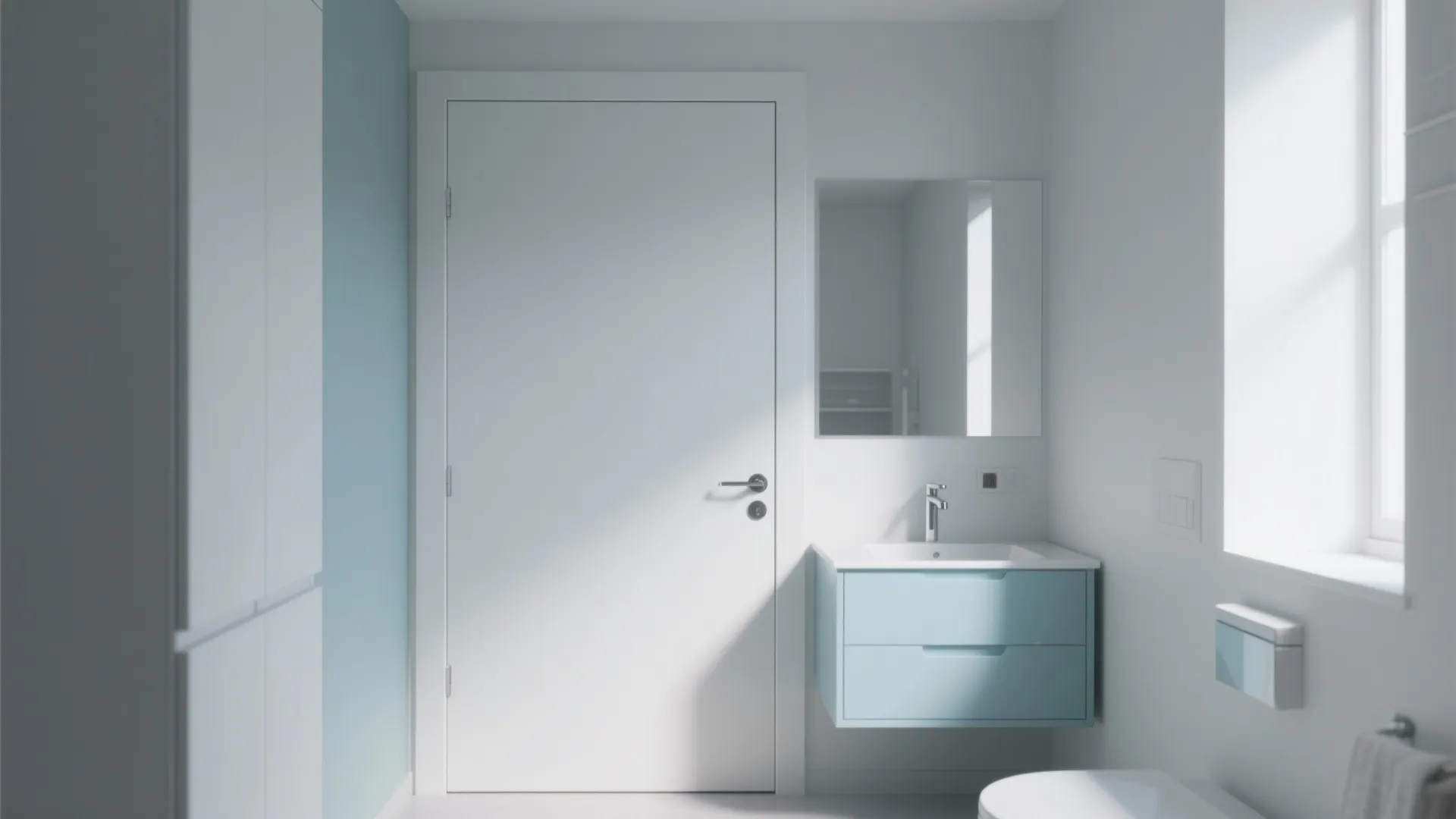 3. Matte White Cabinets + Blue Lacquer Vanity