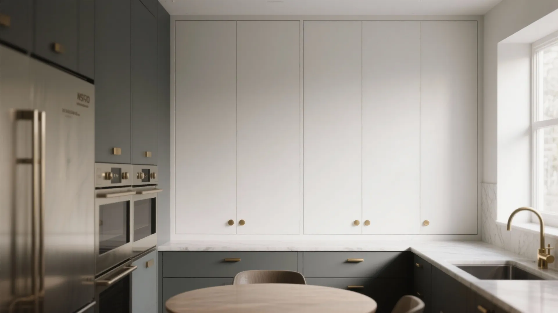 4. Two-Tone Cabinetry: White Fronts, Gold Hardware