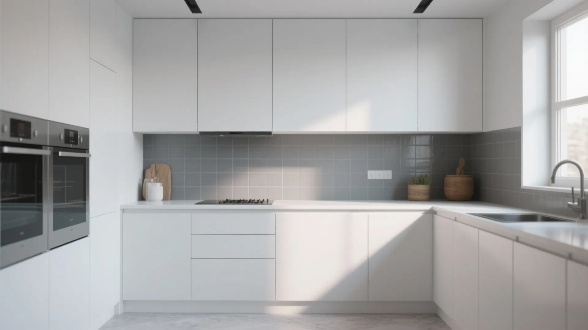 8. White Cabinets with Gray Backsplash
