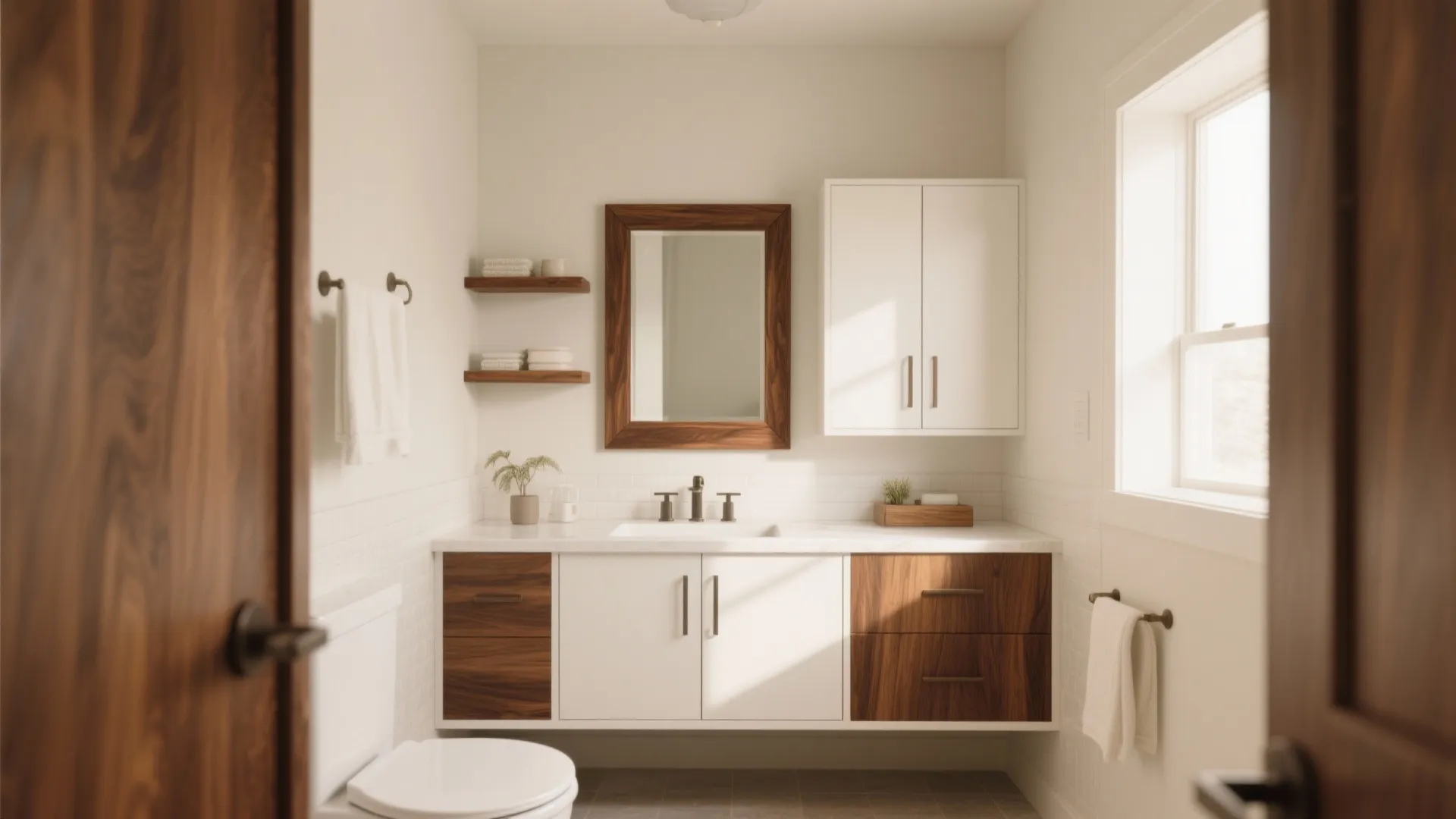 1. Pair White Cabinets with Warm Wood Accents