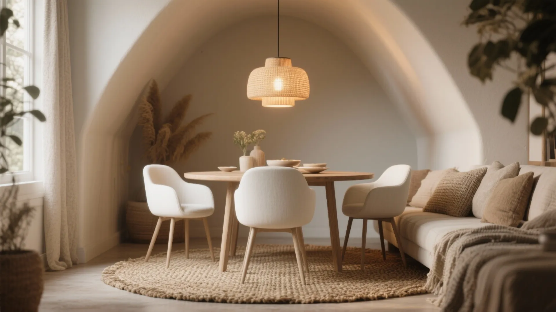 5. Layer Textures: White Chairs + Rug + Lighting
