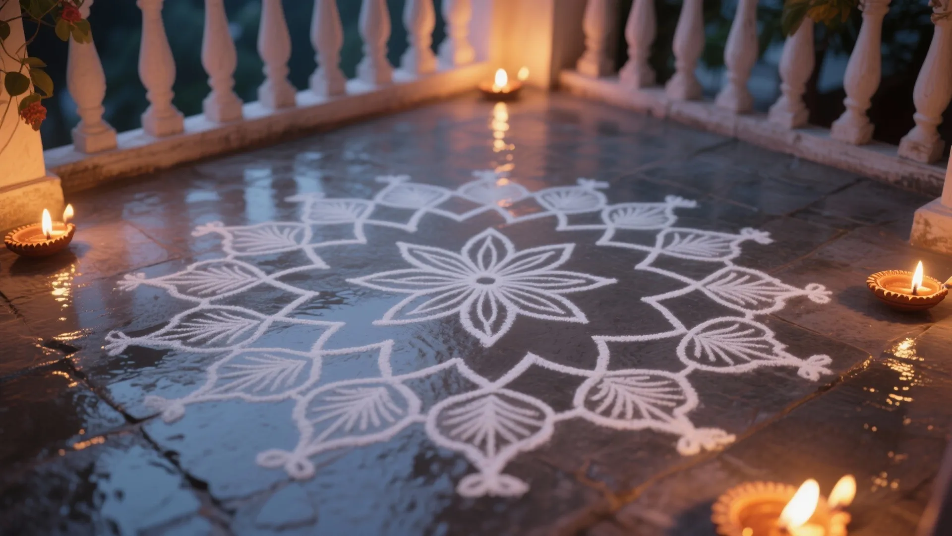 Minimalist White Chalk Rangoli