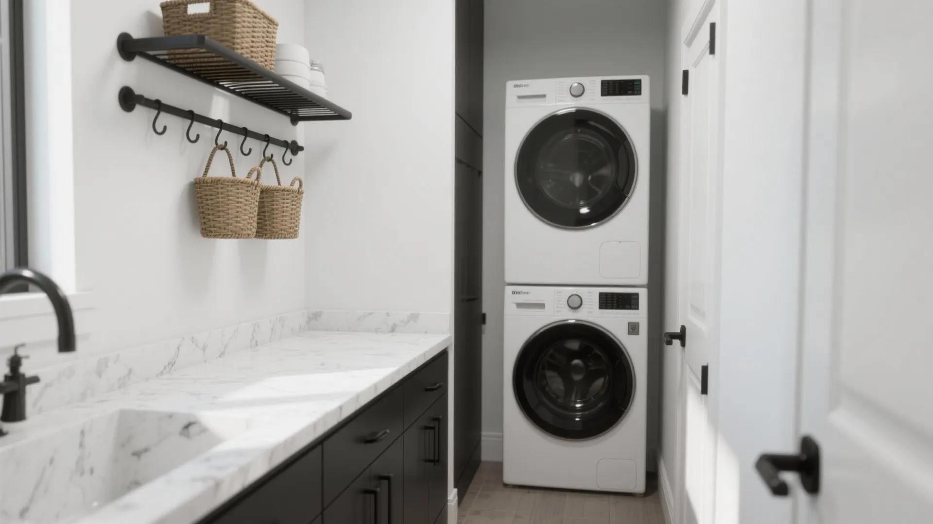 Graphic Black Hardware and White Countertop