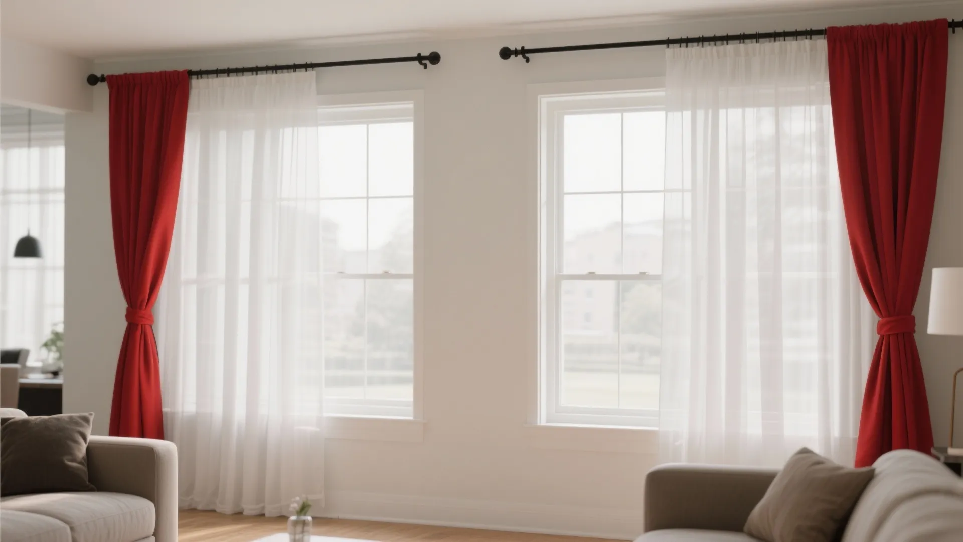 9. White Curtains with Black Hardware