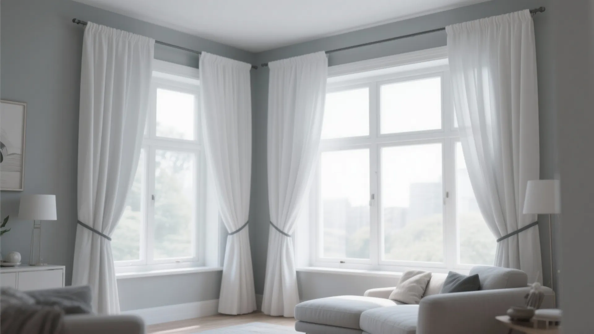 4. White Curtains with Grey Trim